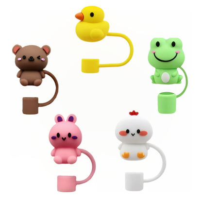 Animal Straw Cover Set 5 Pack Cute Silicone Tumbler Straw Caps Reusable Decorative Drink Accessories