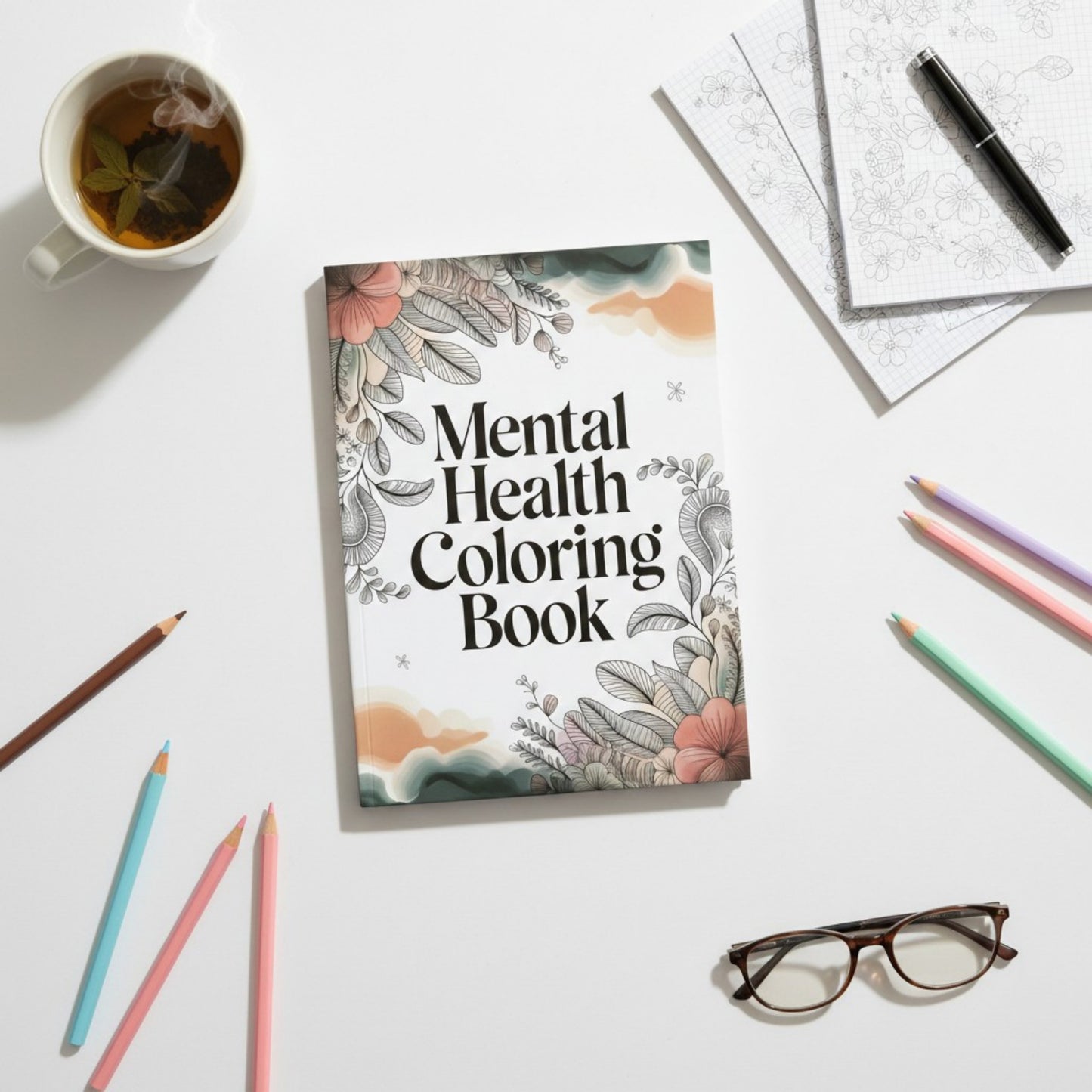 Adult Mindfulness Coloring Book with Floral Designs Stress Relief Art Activity Book 28 Pages