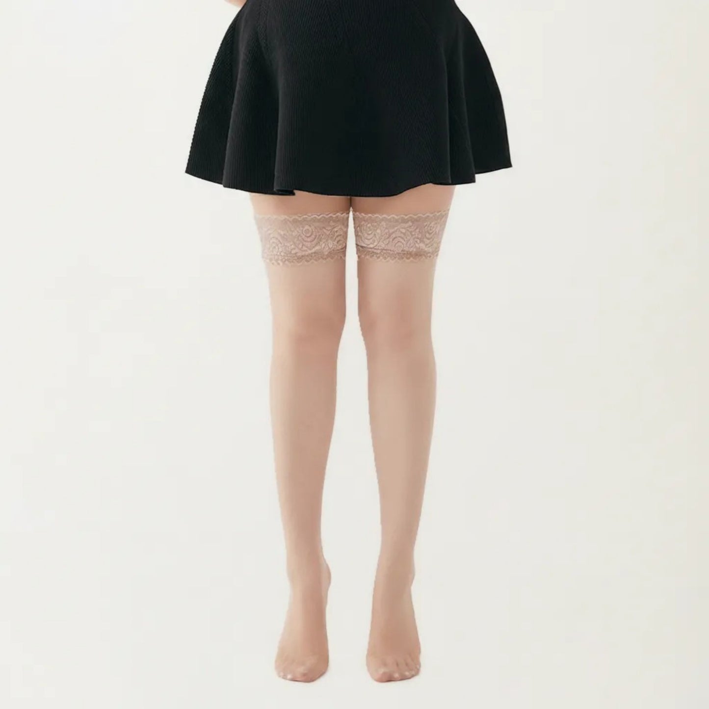 Lace Top Thigh High Stockings with Stretch Fit and Smooth Sheer Finish