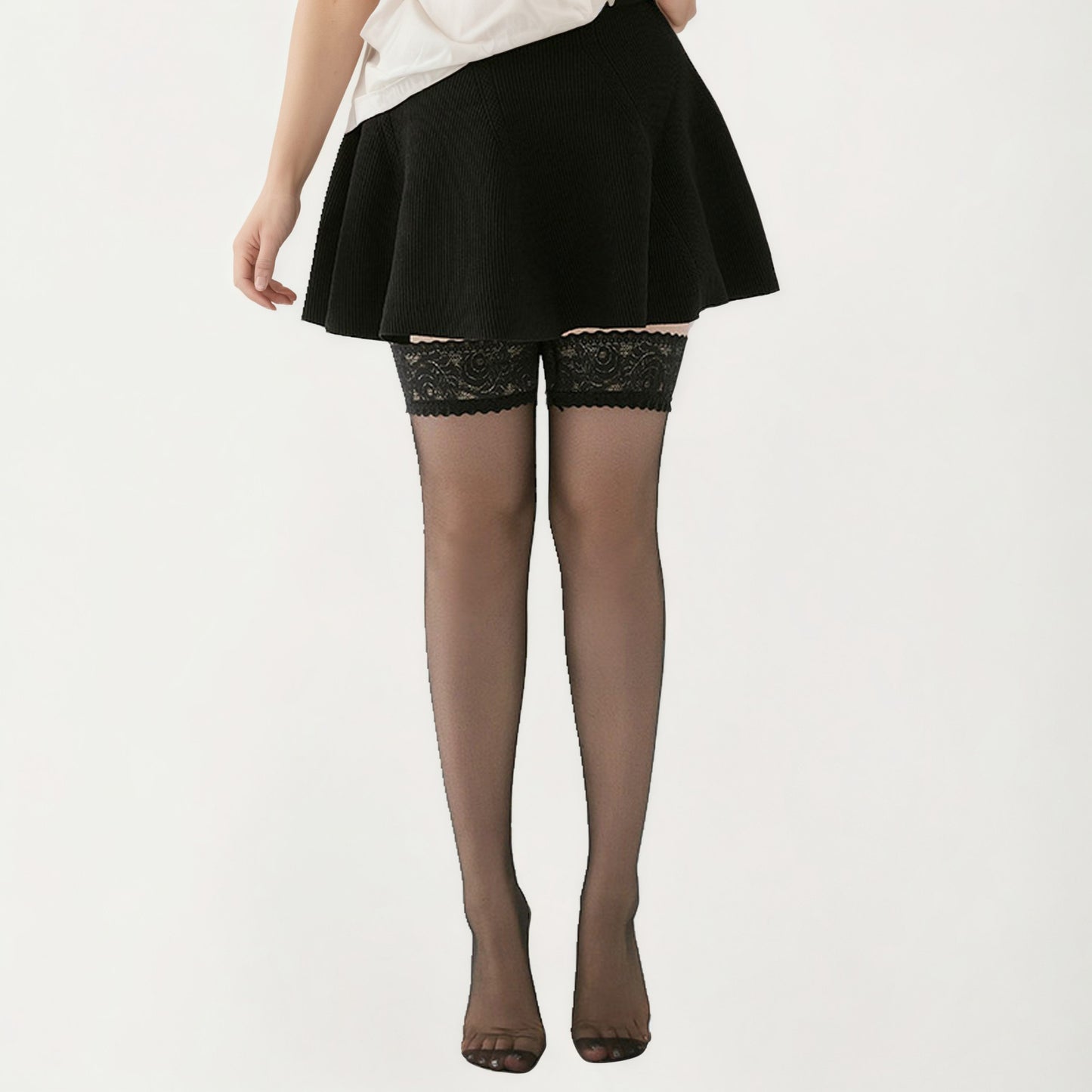 Lace Top Thigh High Stockings with Stretch Fit and Smooth Sheer Finish