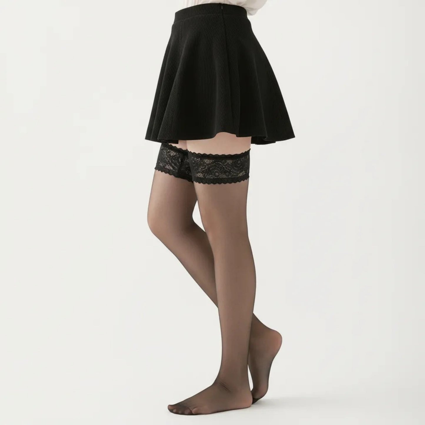 Lace Top Thigh High Stockings with Stretch Fit and Smooth Sheer Finish