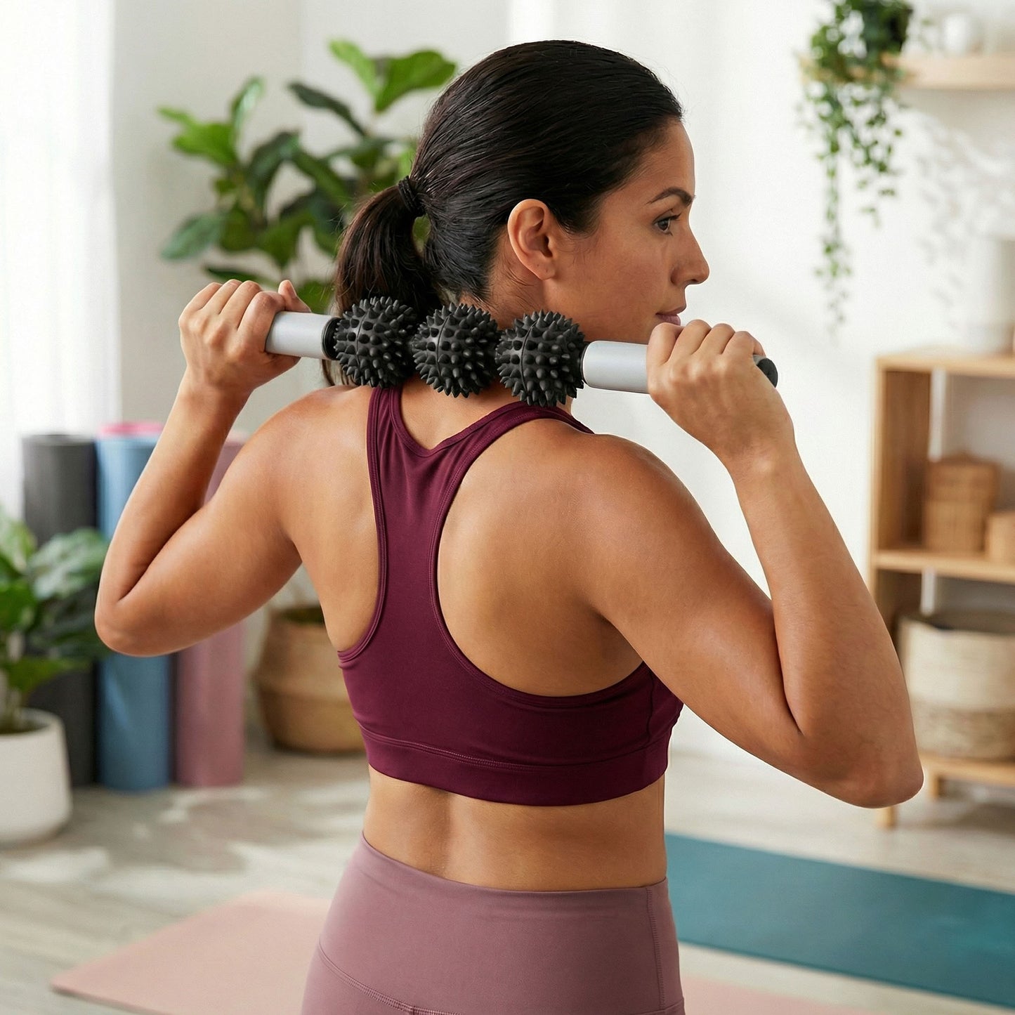 2-PC Handheld Massage Roller with Textured Therapy Balls for Deep Tissue Relief