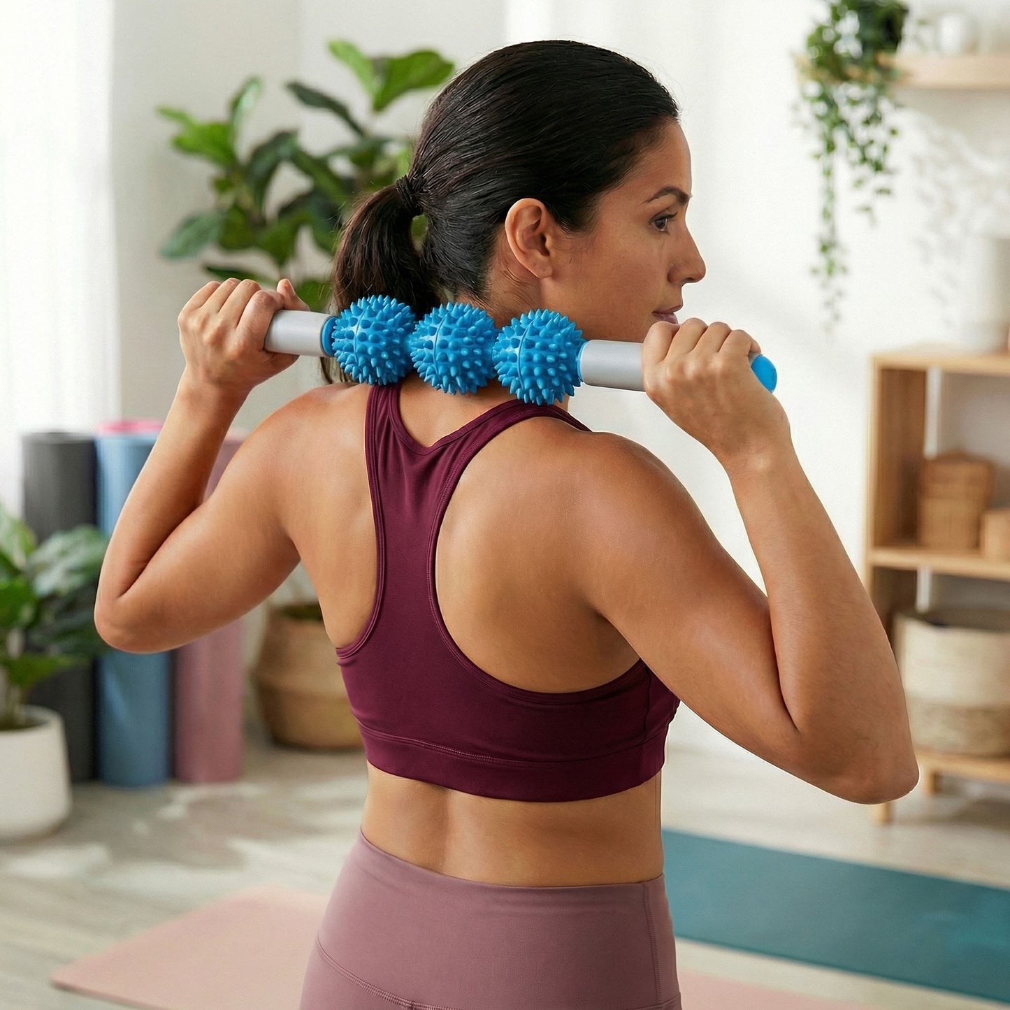 2-PC Handheld Massage Roller with Textured Therapy Balls for Deep Tissue Relief