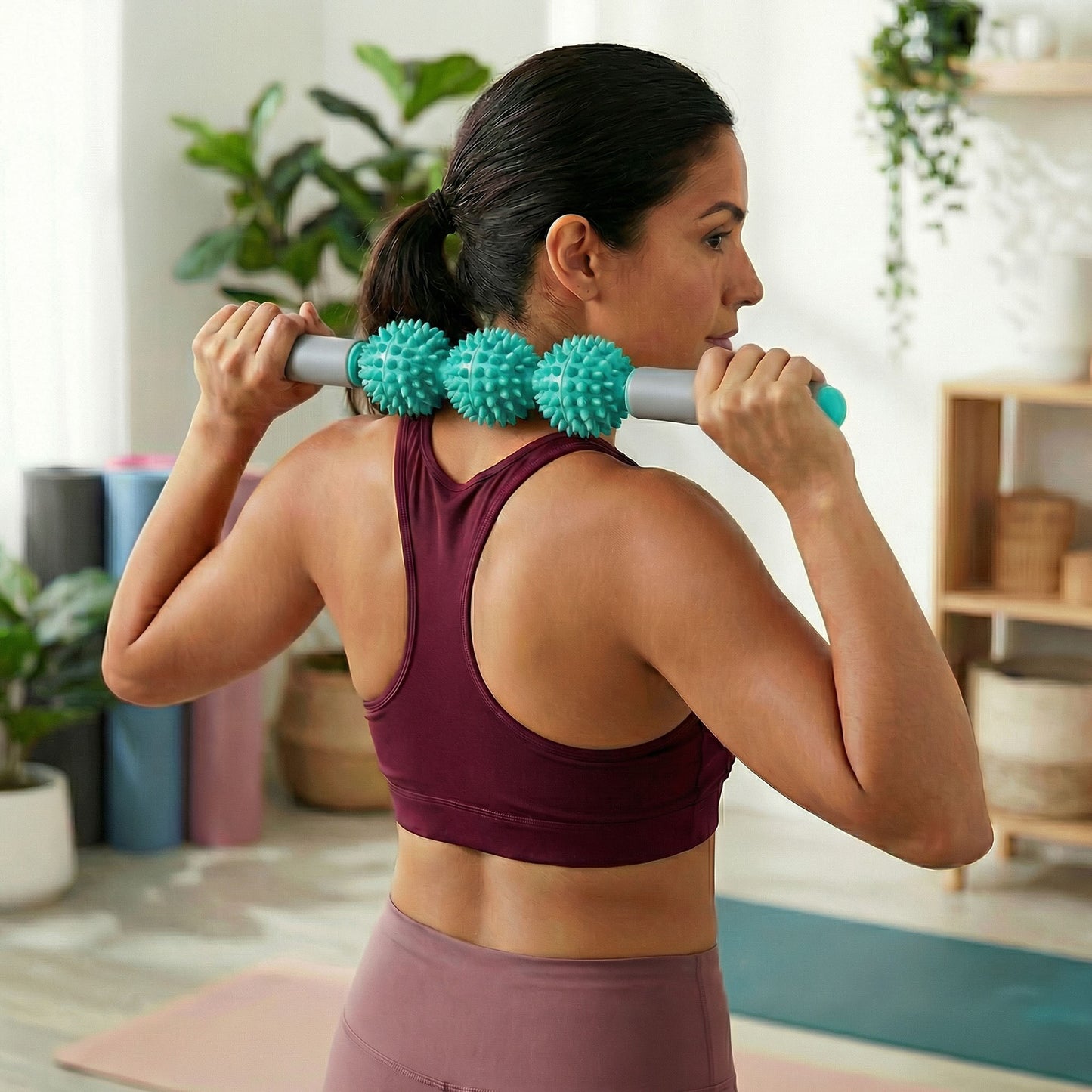 2-PC Handheld Massage Roller with Textured Therapy Balls for Deep Tissue Relief