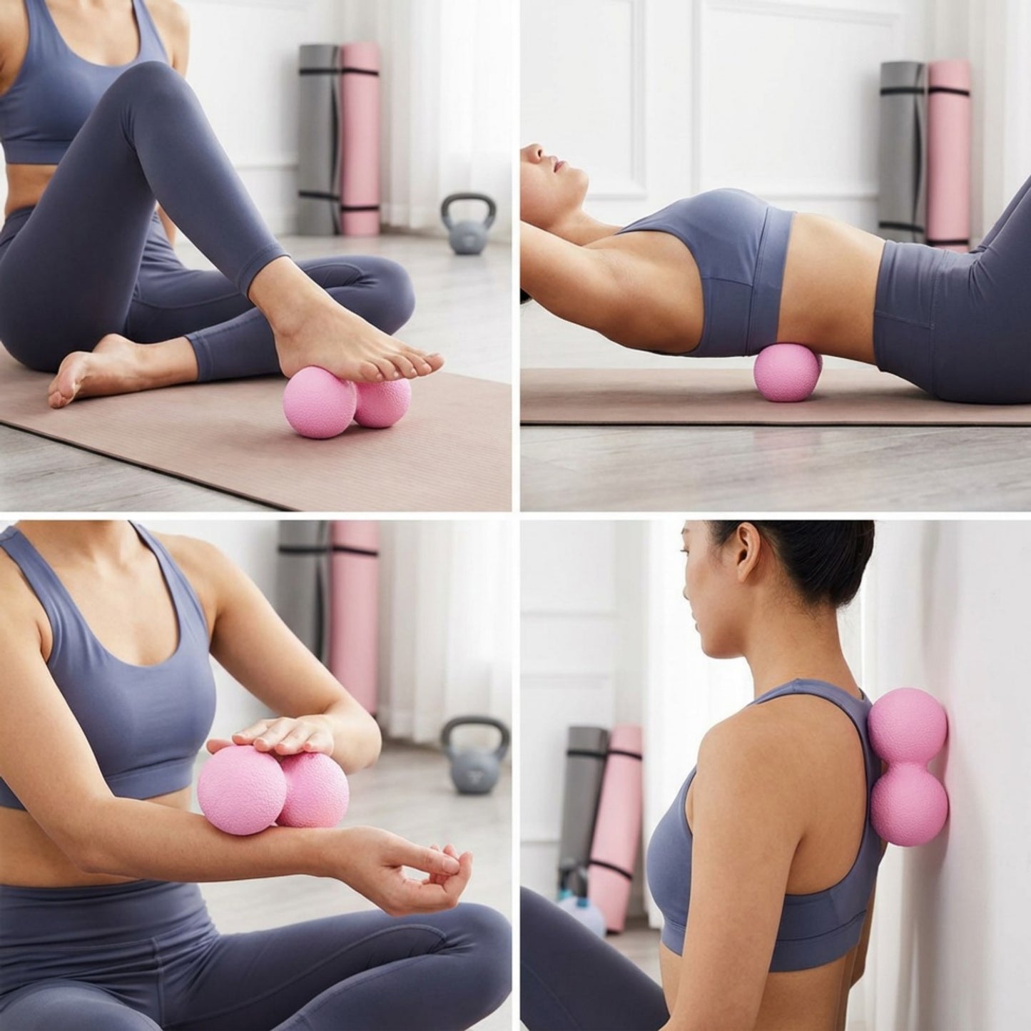 Massage Ball Set 4 Pack Textured Round Design Compact Body Care and Fitness Accessories 4.3in