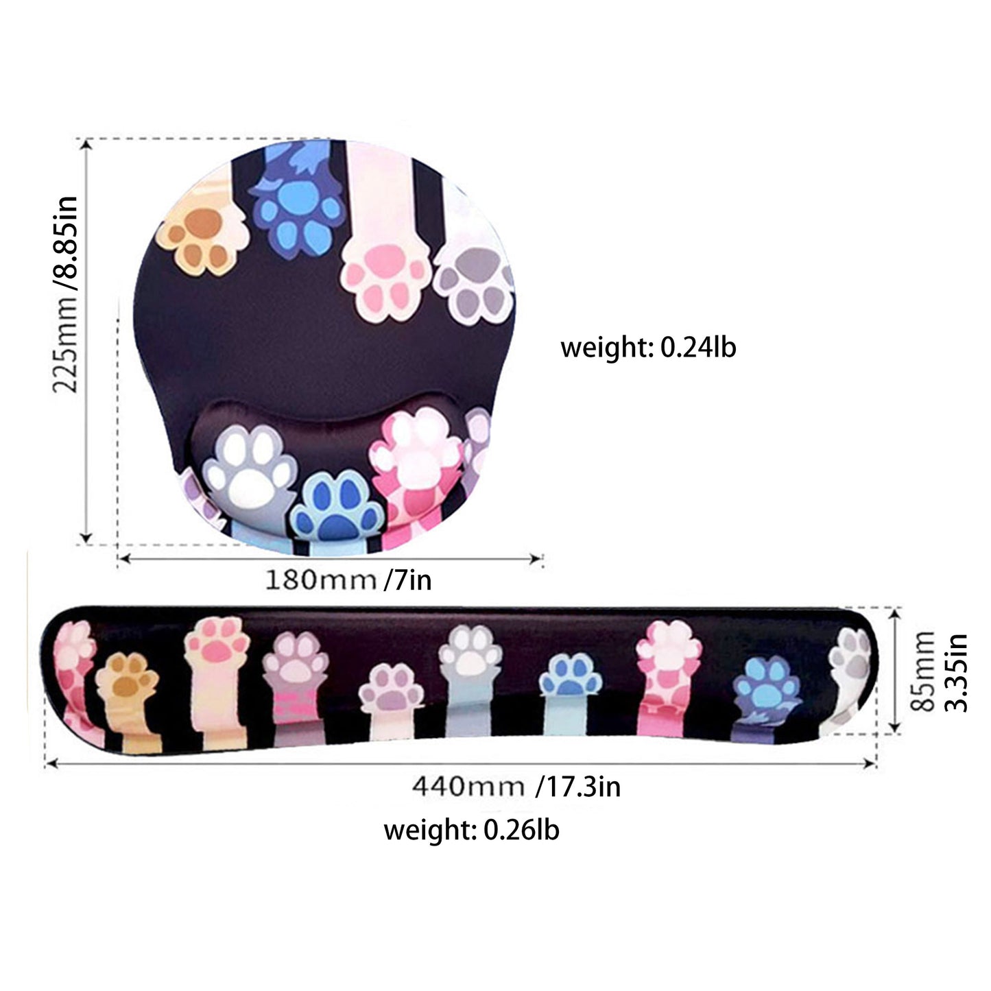 Fabric Mouse Pad and Wrist Rest Set with Ergonomic Support Cute Paw Print Design