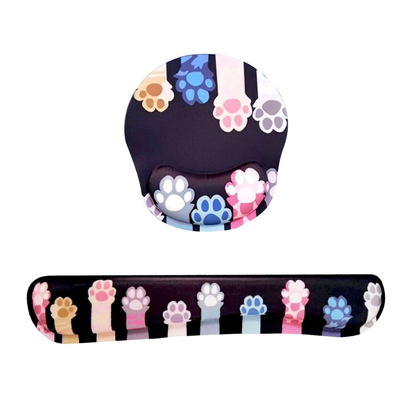 Fabric Mouse Pad and Wrist Rest Set with Ergonomic Support Cute Paw Print Design