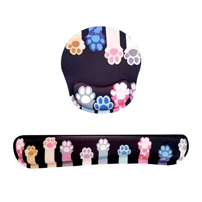 Fabric Mouse Pad and Wrist Rest Set with Ergonomic Support Cute Paw Print Design