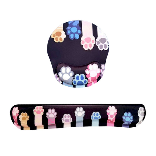 Fabric Mouse Pad and Wrist Rest Set with Ergonomic Support Cute Paw Print Design