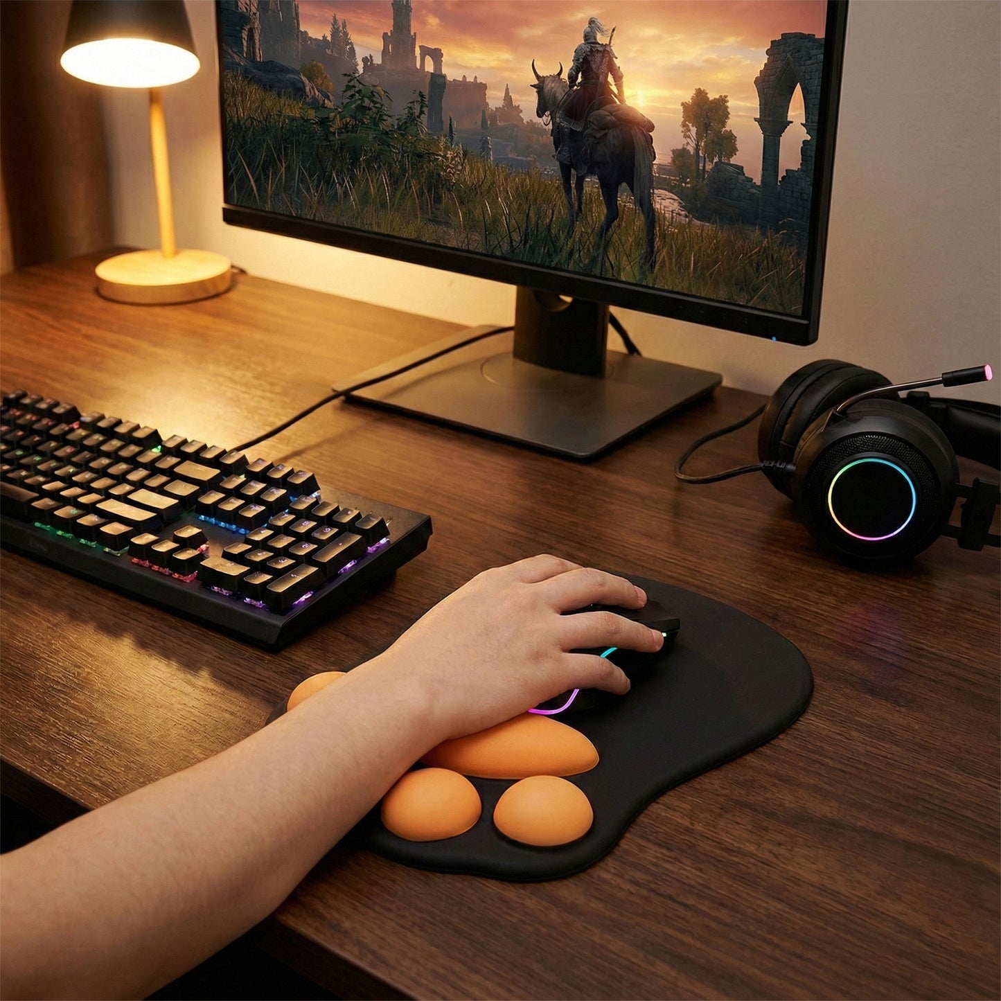 Soft Cloth Surface Mouse Pad with Cushioned Wrist Support and Non Slip Base