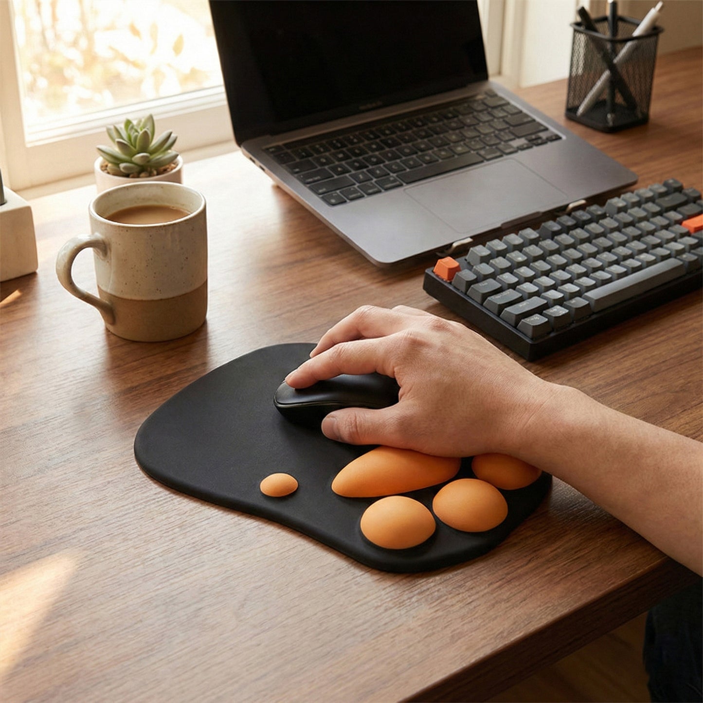 Soft Cloth Surface Mouse Pad with Cushioned Wrist Support and Non Slip Base