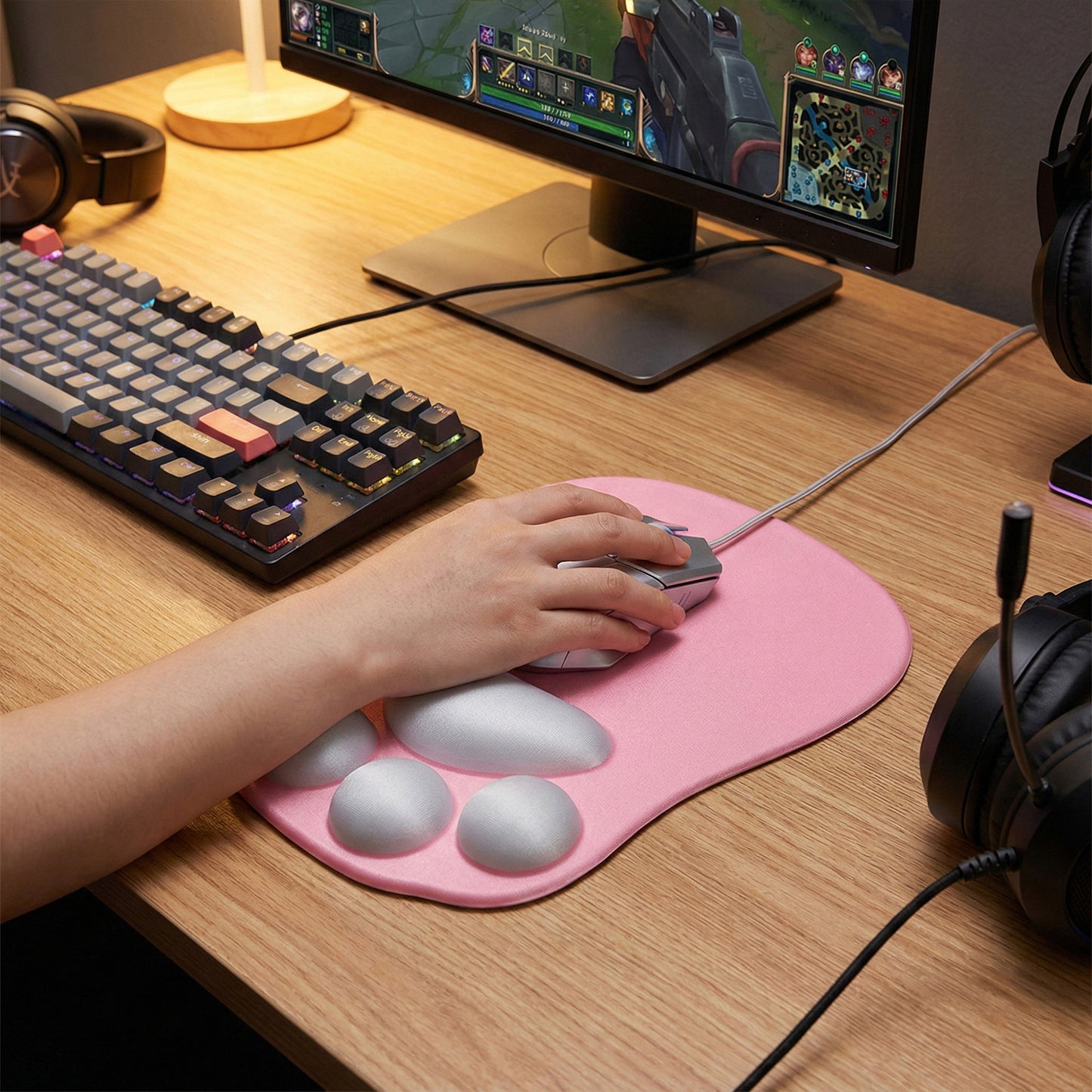 Soft Cloth Surface Mouse Pad with Cushioned Wrist Support and Non Slip Base