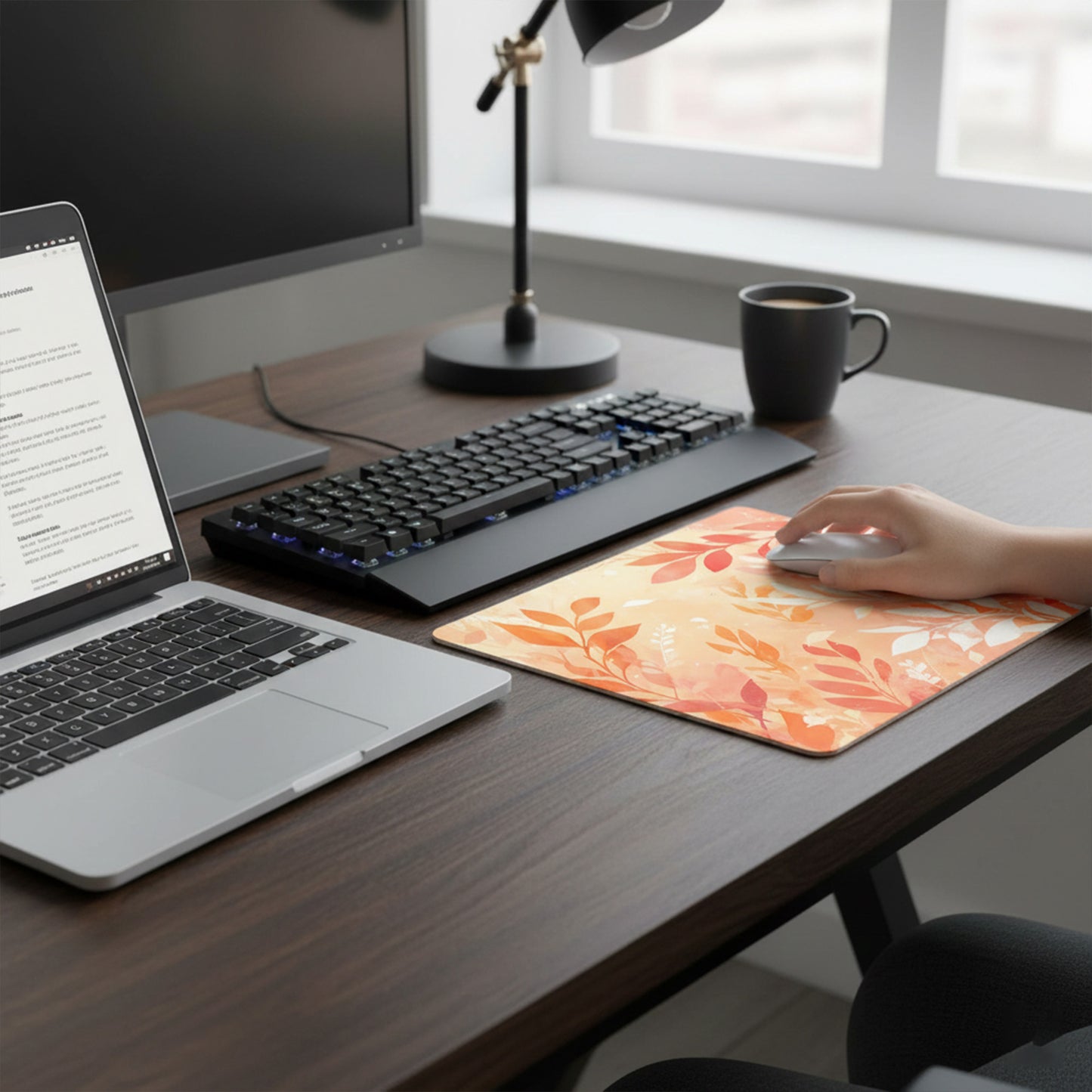 Mouse Pad with Non Slip Rubber Base and Decorative Botanical Design