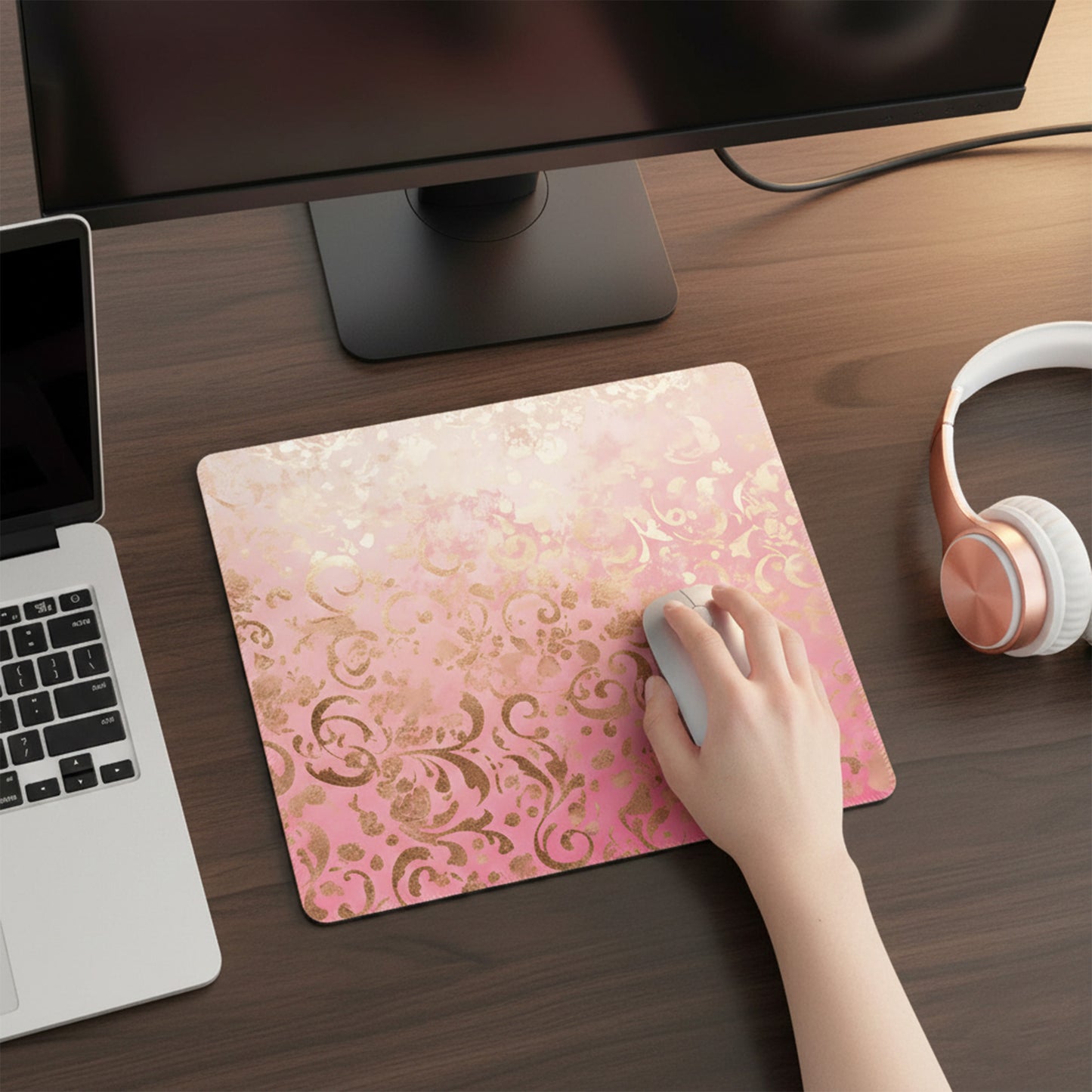 Mouse Pad with Non Slip Rubber Base and Decorative Botanical Design