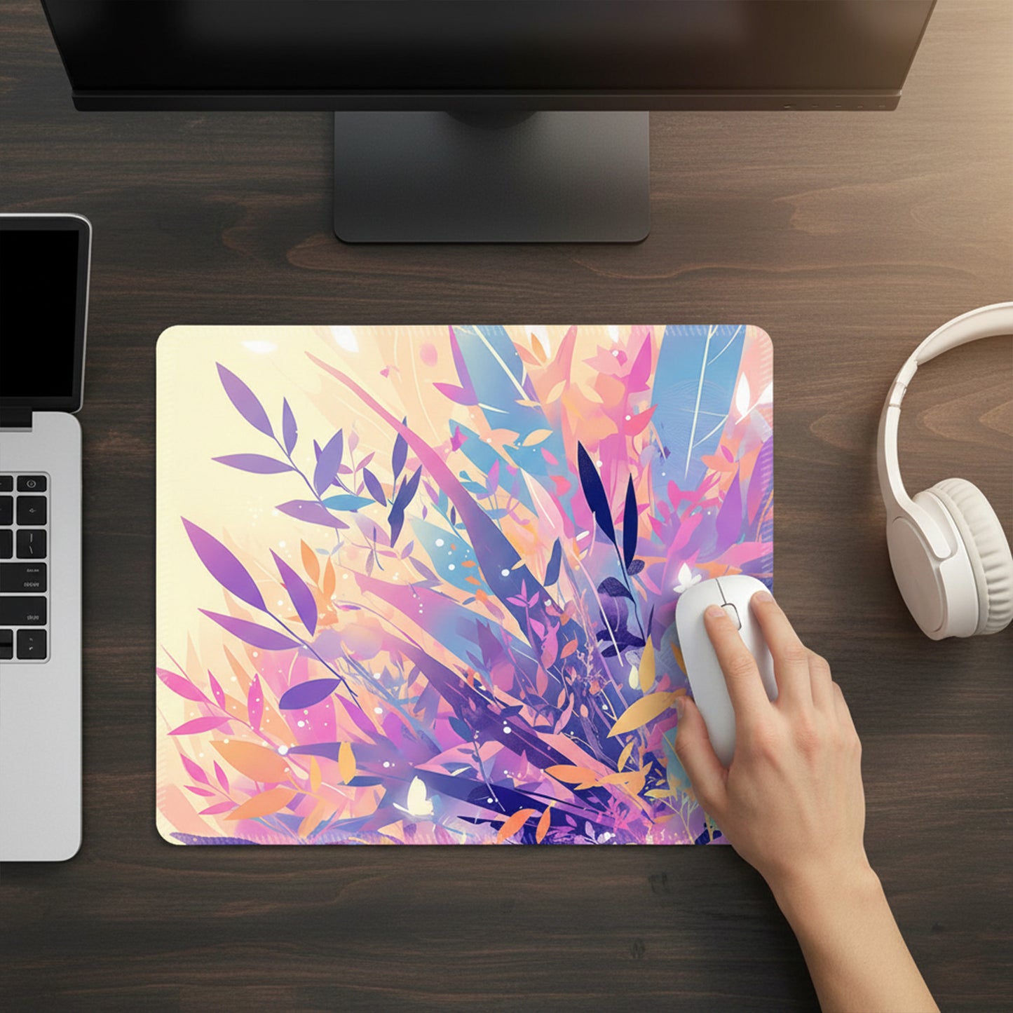 Mouse Pad with Non Slip Rubber Base and Decorative Botanical Design