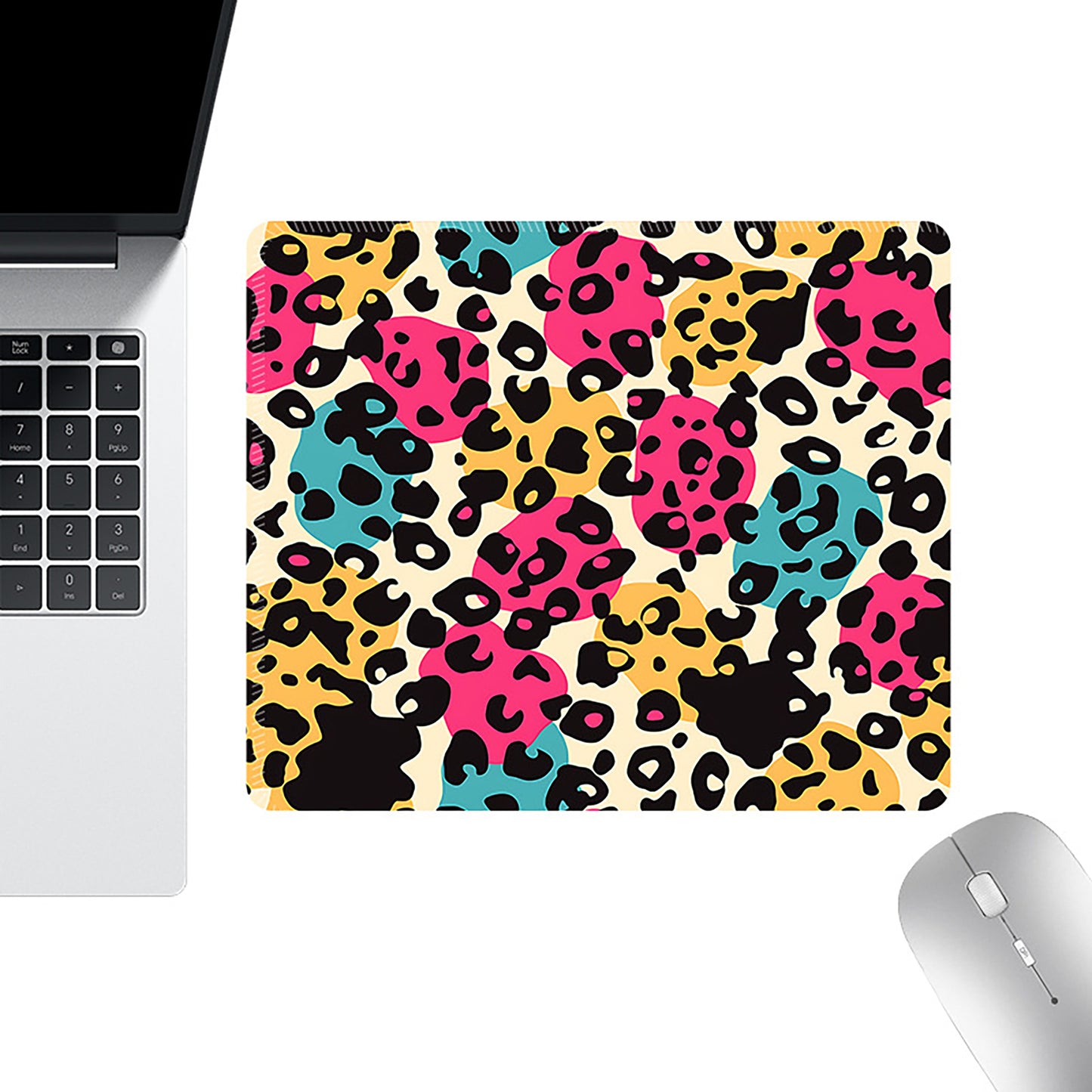 Colorful Leopard Print Mouse Pad with Non Slip Rubber Base and Smooth Fabric Surface