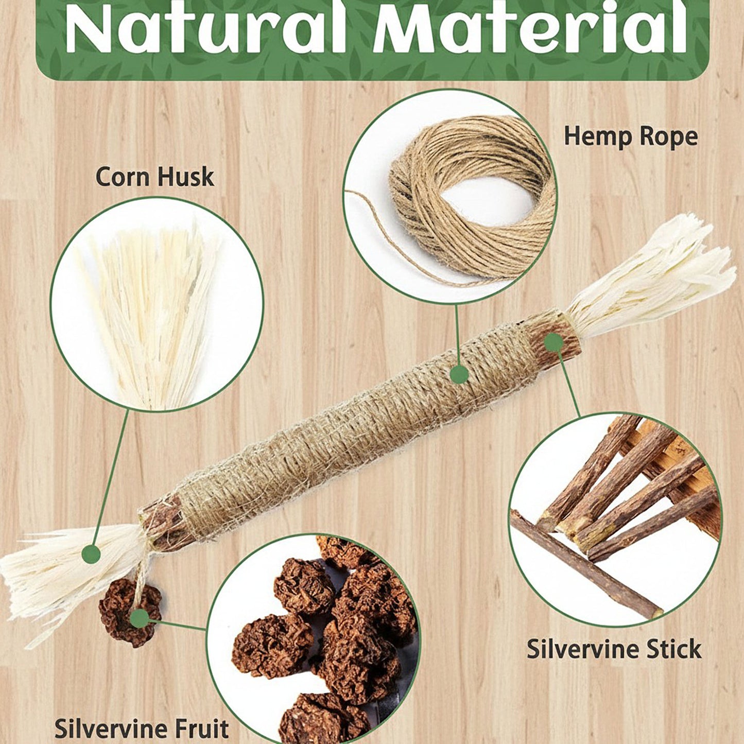 3-piece Natural Rope Cat Toy Stick with Wrapped Fiber Handle and Tassel Ends