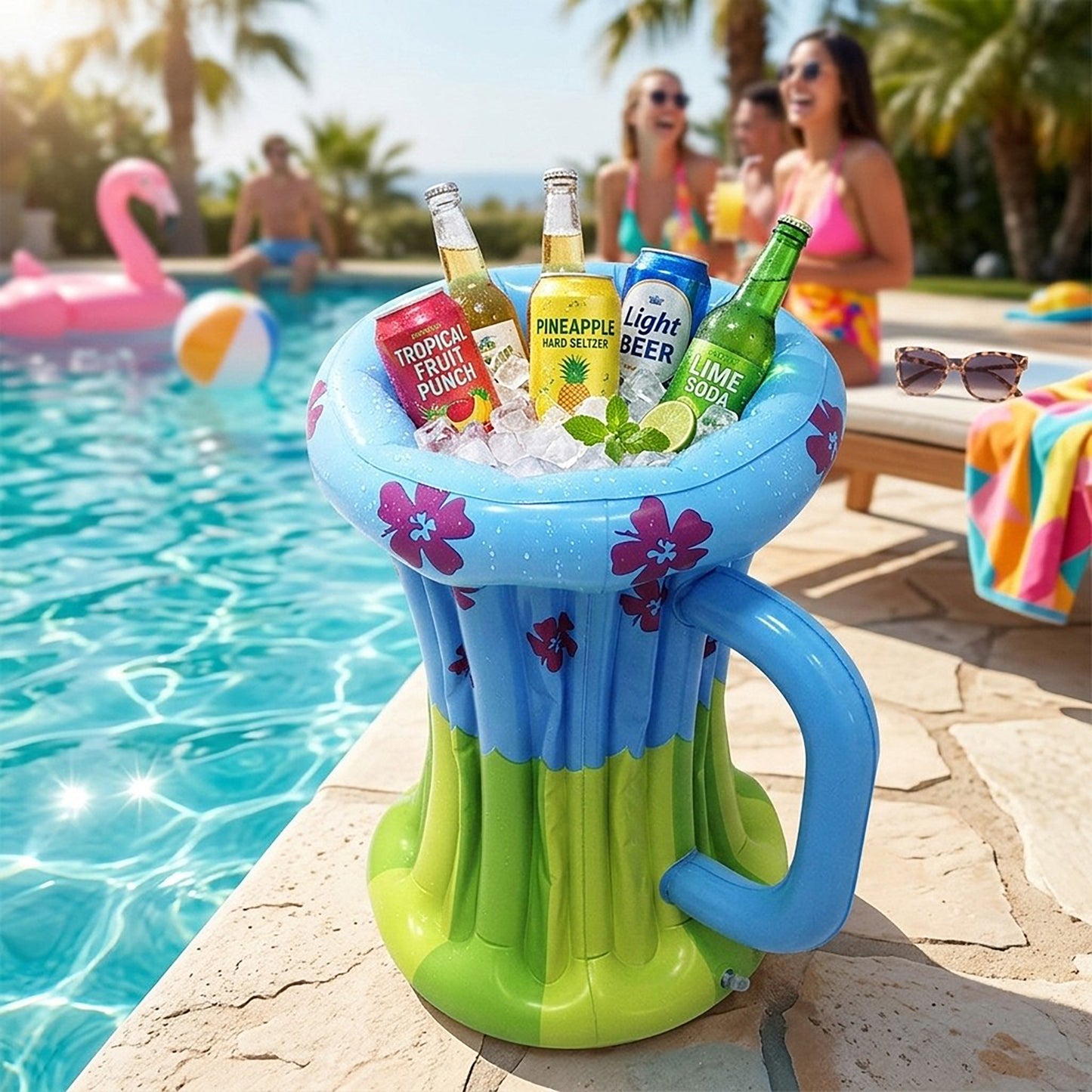 Inflatable Beer Mug Drink Cooler Ice Bucket Pool Party Beverage Cooler Floating Drink Holder