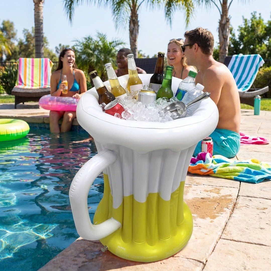 Inflatable Beer Mug Drink Cooler Ice Bucket Pool Party Beverage Cooler Floating Drink Holder