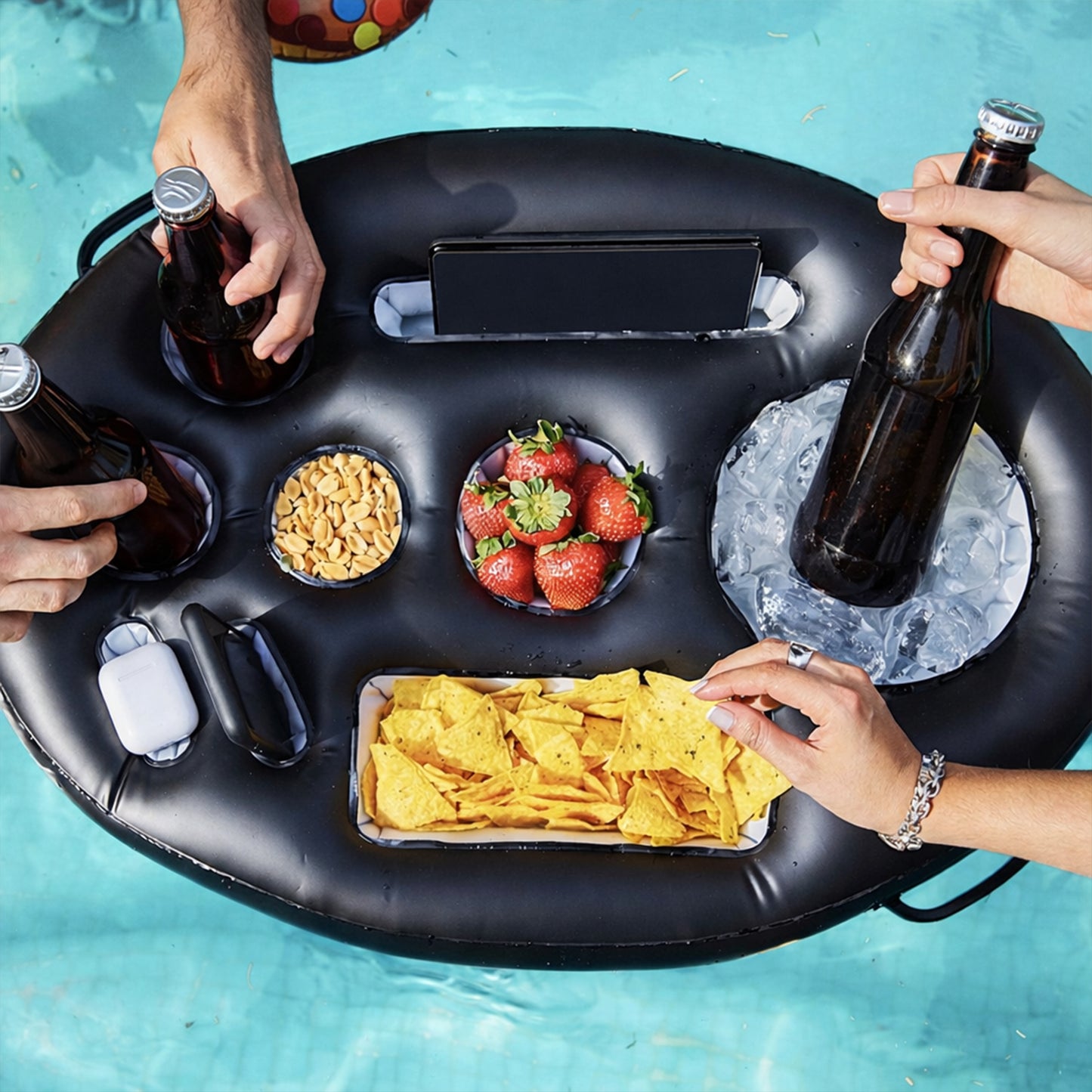 Inflatable Pool Floating Drink Holder with Ice Bucket Food Tray Cup Holders Party Serving Tray