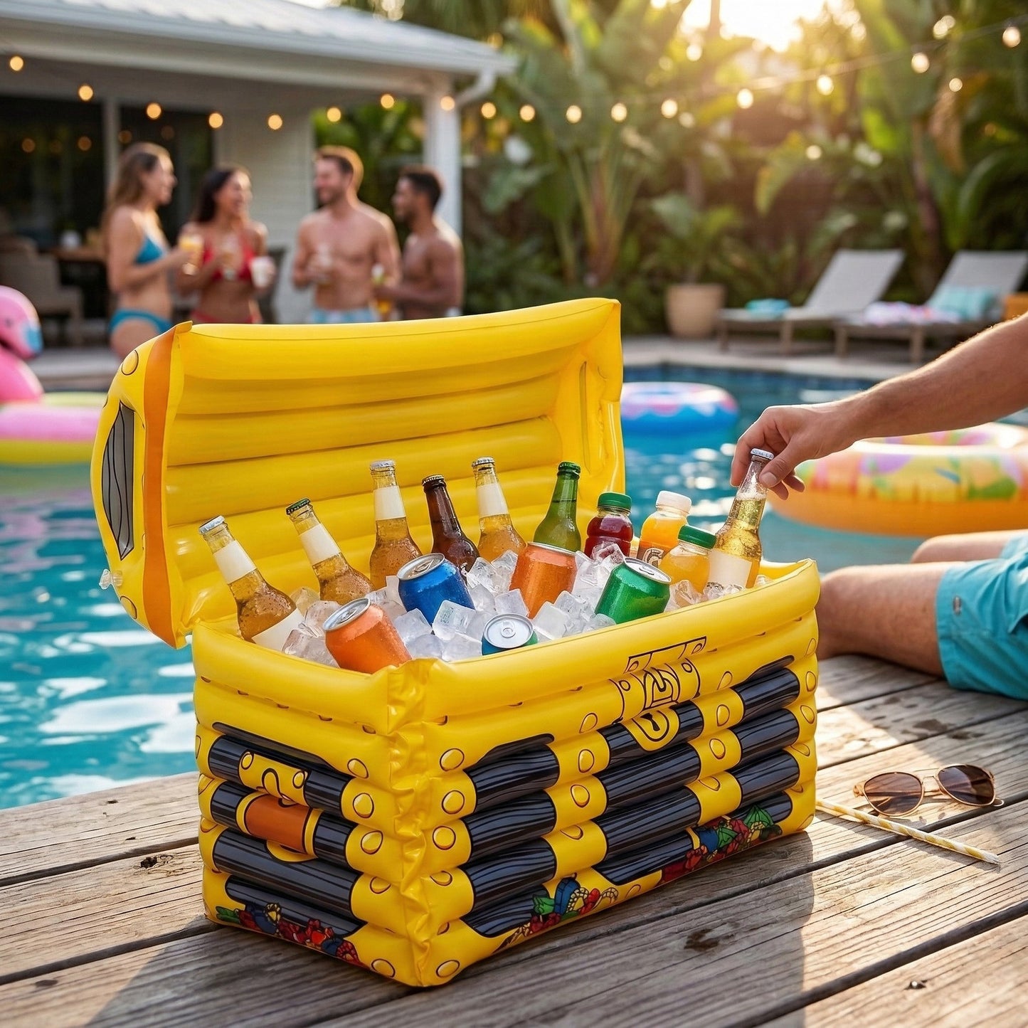 Inflatable Treasure Chest Ice Bucket Party Drink Cooler Beverage Cooler for Pool Parties
