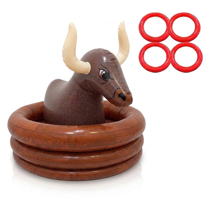 Inflatable Bull Ring Toss Game Ice Bucket Party Drink Cooler with Toss Beverage Cooler Party Game