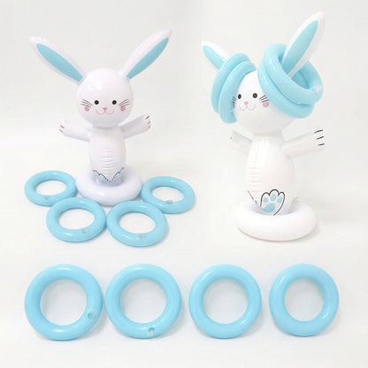 Inflatable Easter Bunny Ring Toss Game Kids Outdoor Toss Game with Rings Easter Party Yard Game