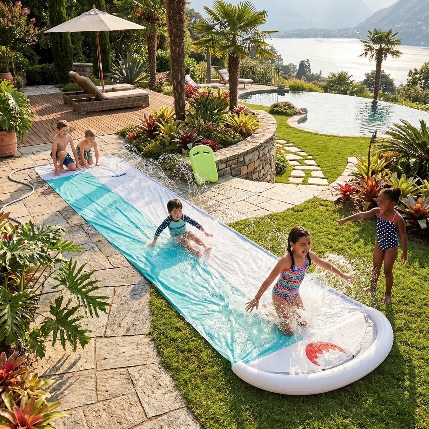 Kids Backyard Water Slide Lawn Slip and Slide with Sprinkler Splash Track Outdoor Summer Water Toy