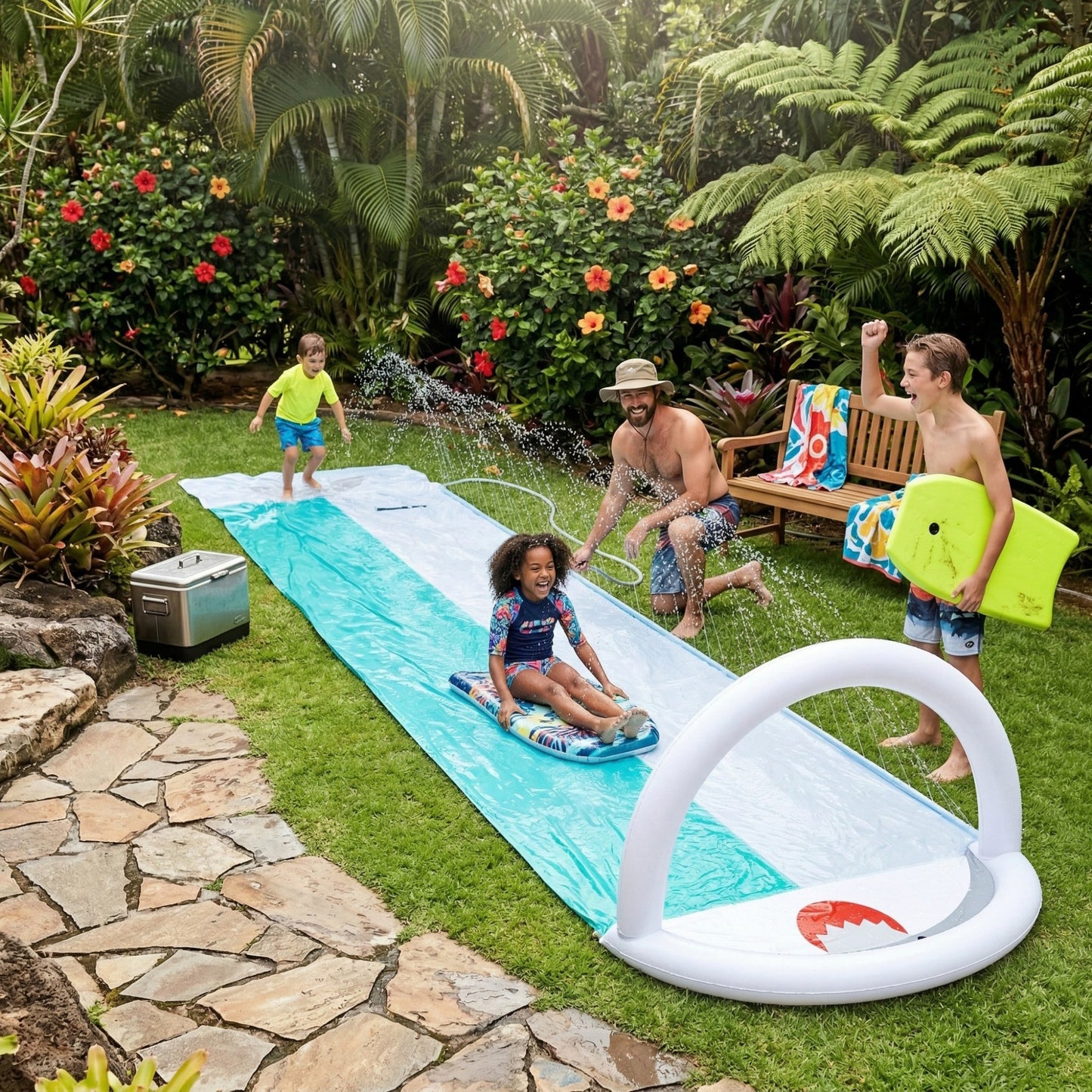 Kids Backyard Water Slide Lawn Slip and Slide with Sprinkler Splash Track Outdoor Summer Water Toy