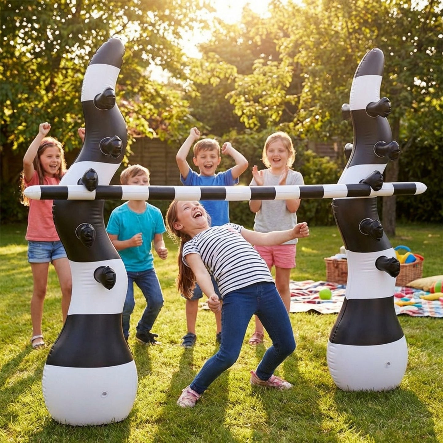 Inflatable Limbo Game Set with Adjustable Bar Backyard Party Outdoor Lawn Game for Kids and Family
