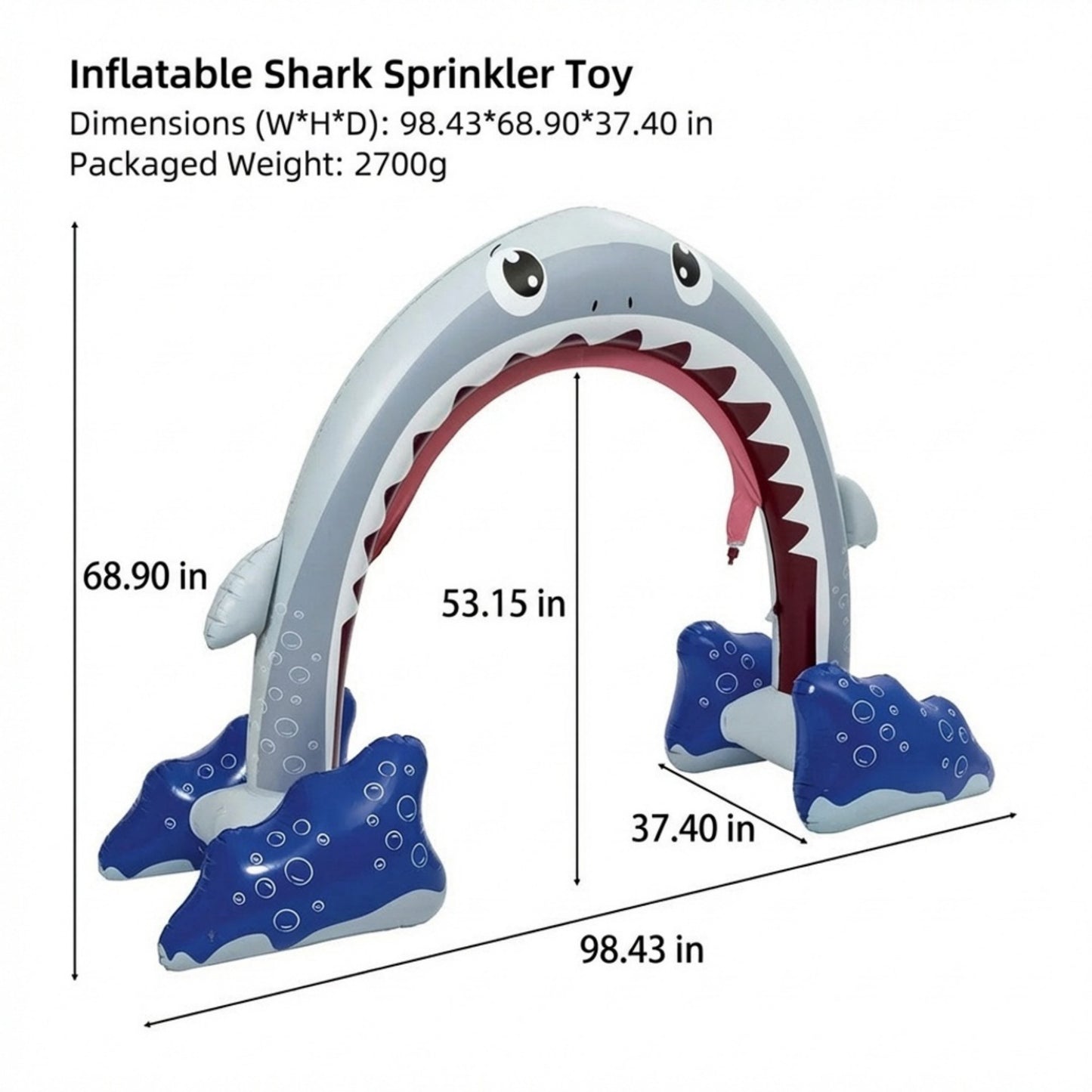 Inflatable Shark Pool Sprinkler Arch Water Spray Toy for Kids Outdoor Backyard Splash Play