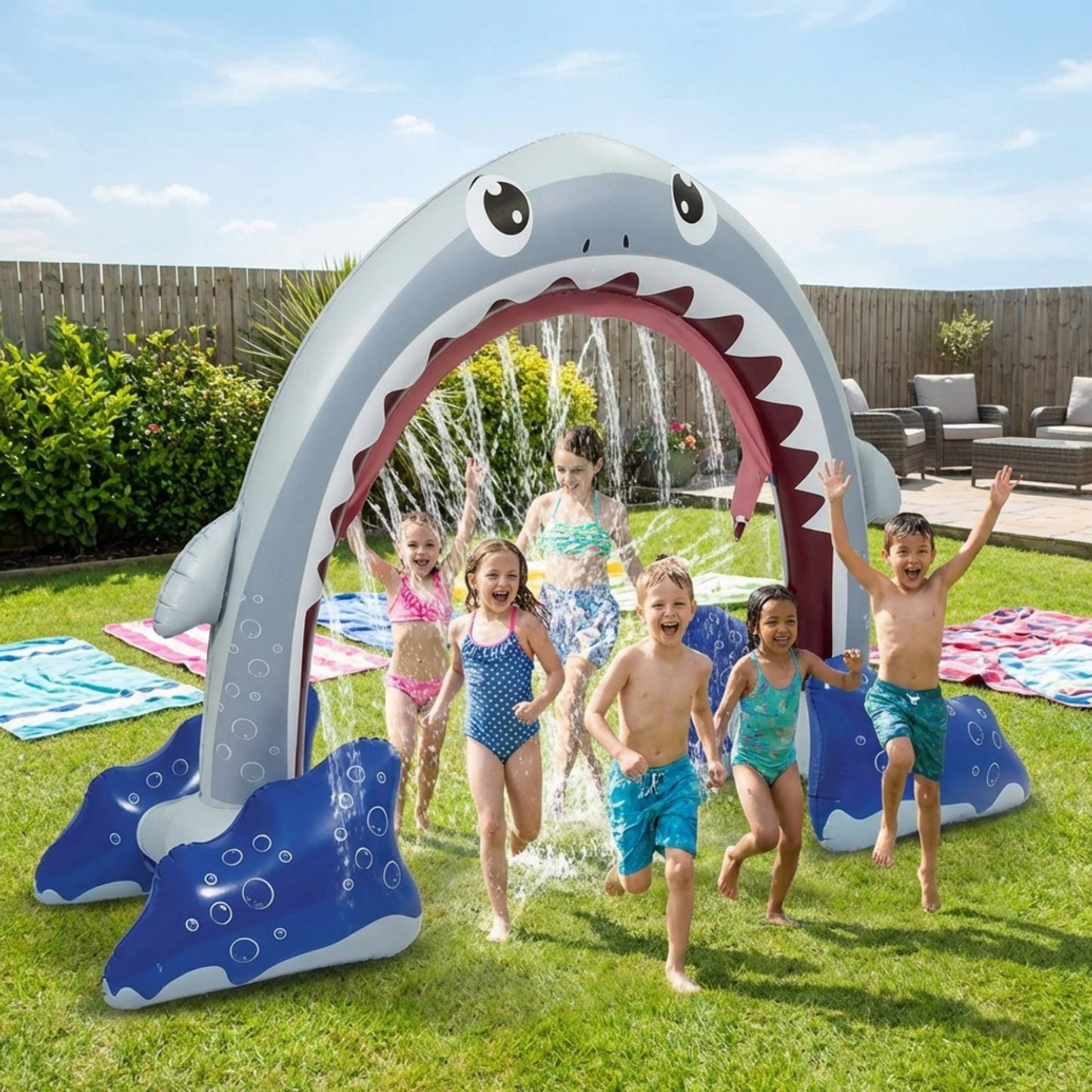 Inflatable Shark Pool Sprinkler Arch Water Spray Toy for Kids Outdoor Backyard Splash Play