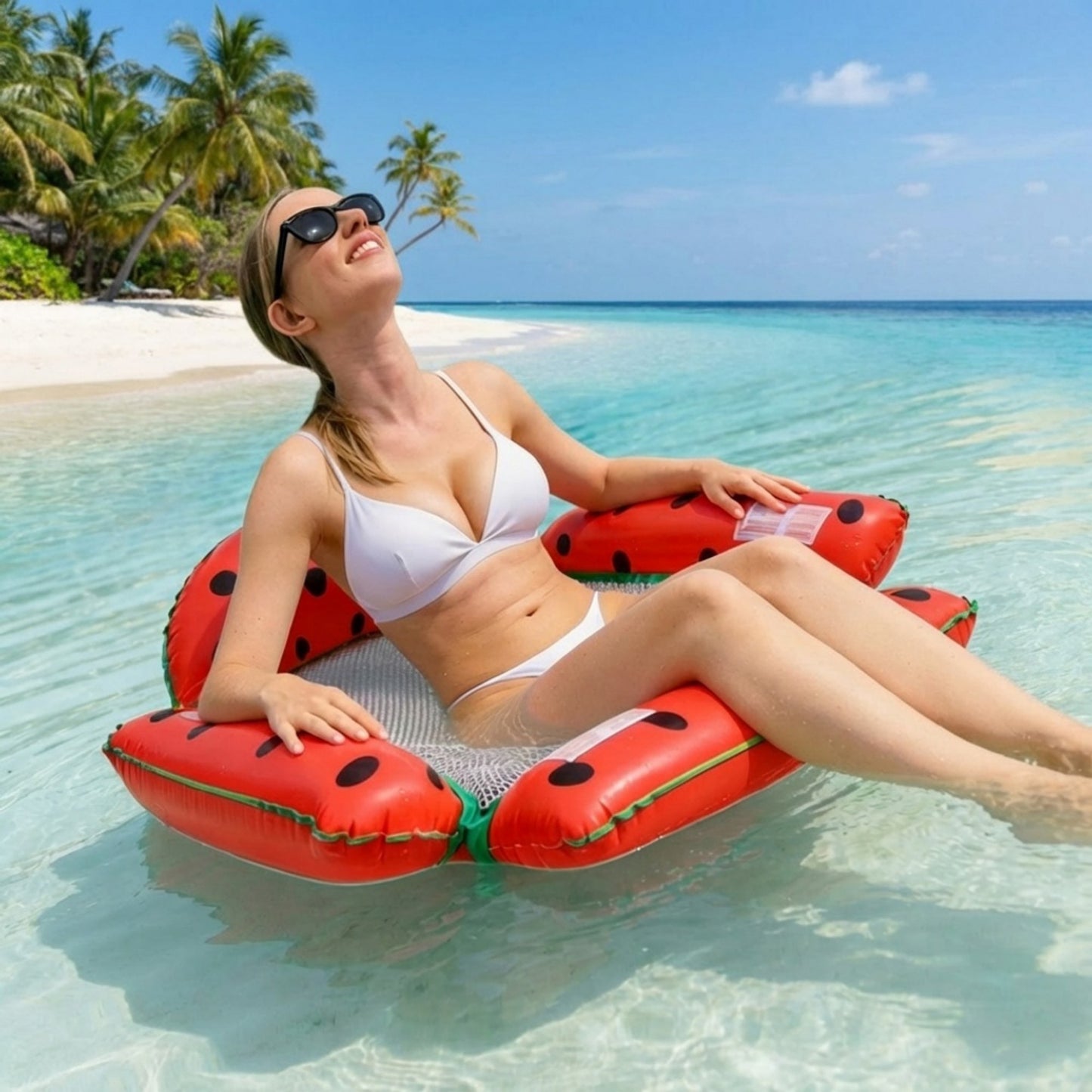 Inflatable Pool Hammock Float with Mesh Center and Pillow Headrest Floating Lounge