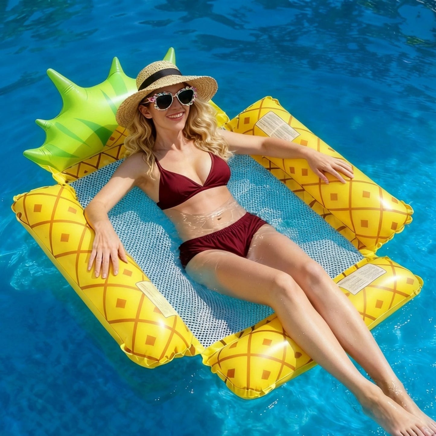 Inflatable Pool Hammock Float with Mesh Center and Pillow Headrest Floating Lounge