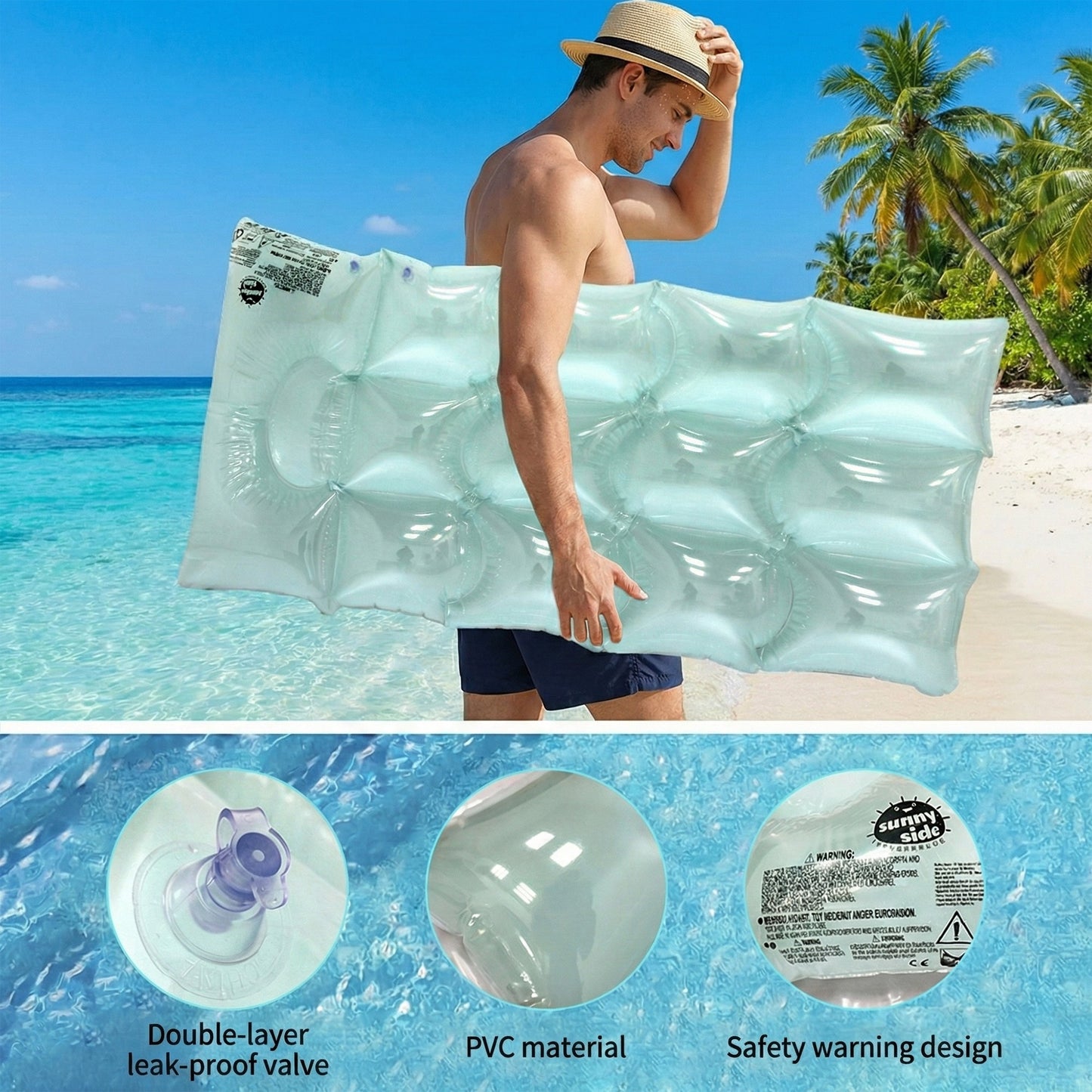 Inflatable Pool Float Lounger Water Raft Mat for Swimming Pool Beach and Lake