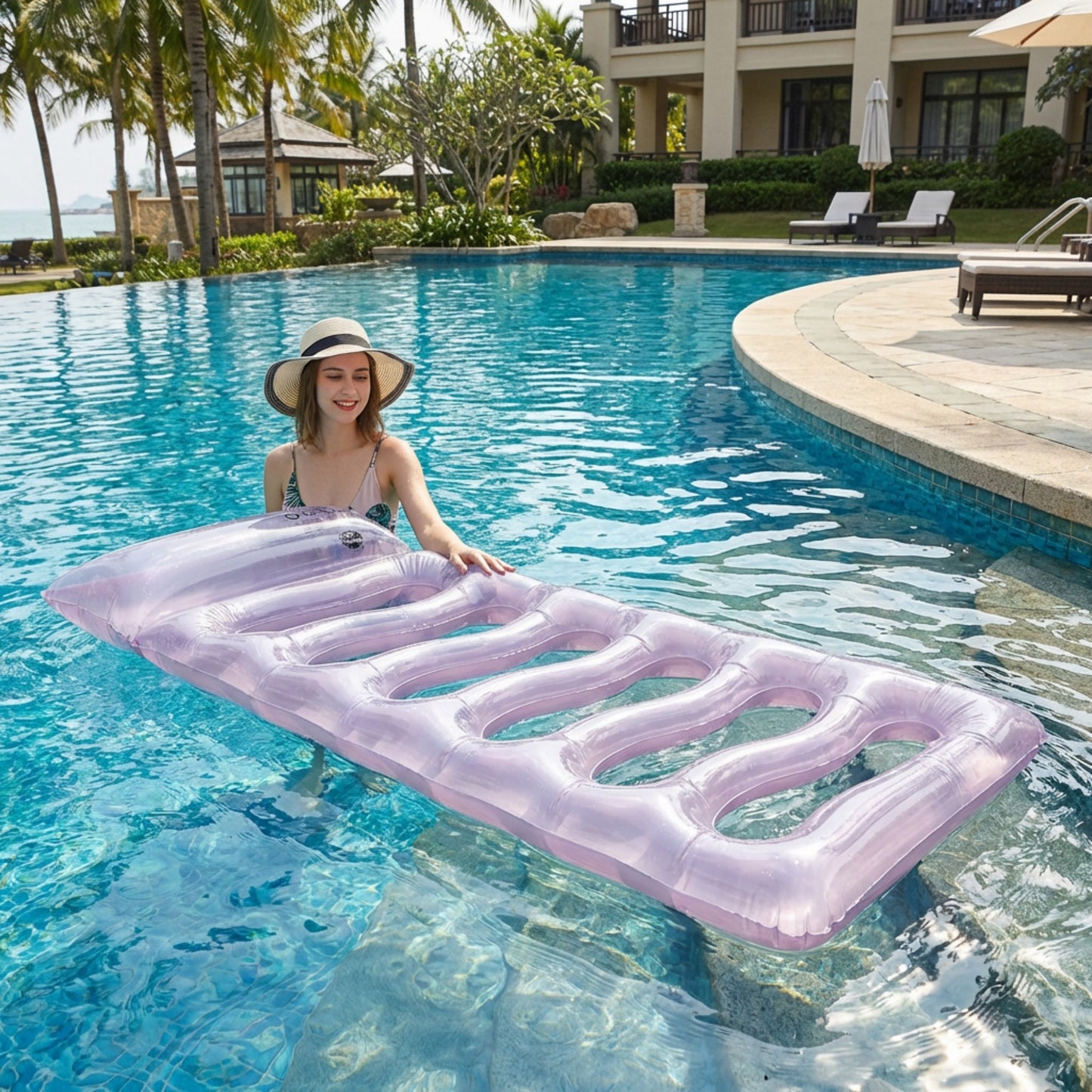 Inflatable Pool Float Lounger Water Raft Mat for Swimming Pool Beach and Lake