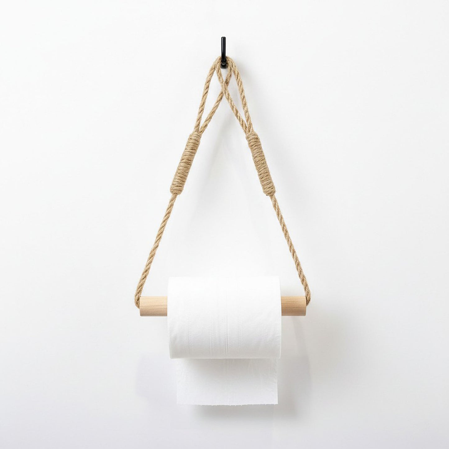 3-piece Wall Mounted Rope Toilet Paper Holder with Wooden Rod