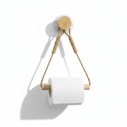 3-piece Wall Mounted Rope Toilet Paper Holder with Wooden Rod