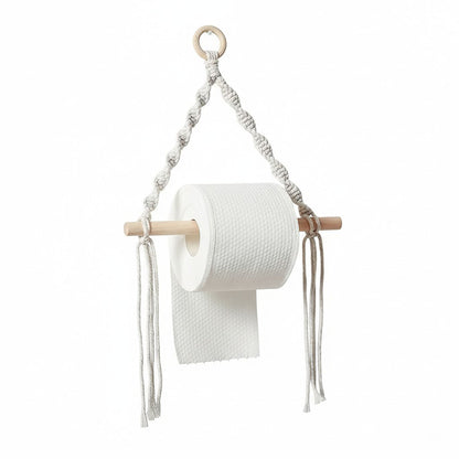 3-piece Hanging Rope Toilet Paper Holder with Wooden Dowel Bar