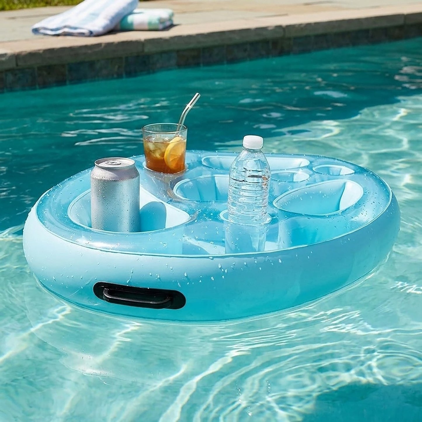 Inflatable Pool Drink Holder Floating Beverage Cooler Tray with Cup Holders for Summer Party