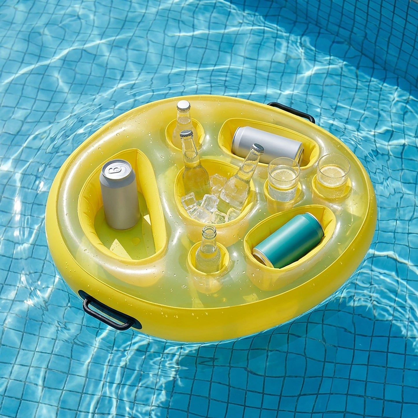 Inflatable Pool Drink Holder Floating Beverage Cooler Tray with Cup Holders for Summer Party