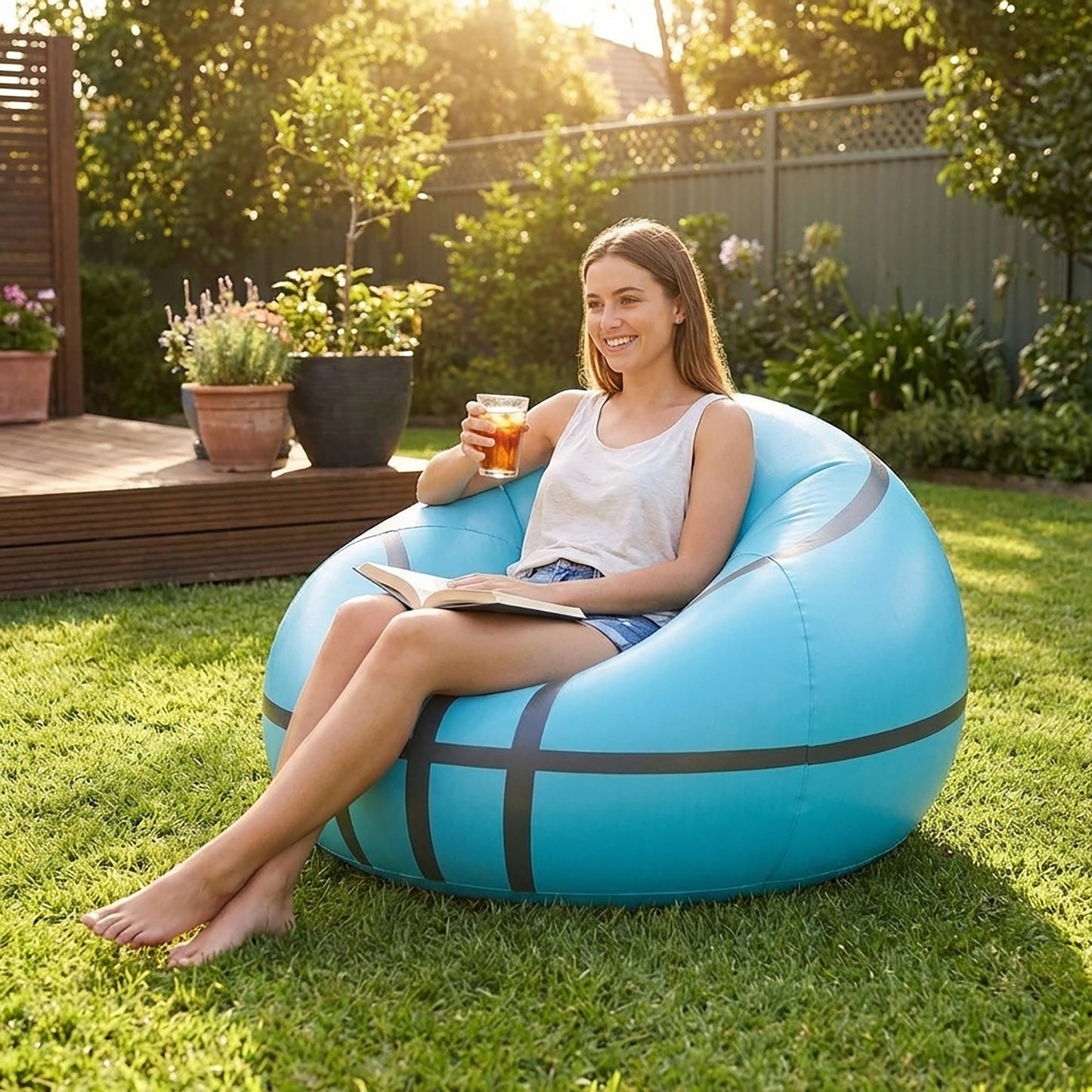 Inflatable Bean Bag Chair Portable Air Lounger Sofa for Outdoor Indoor Use