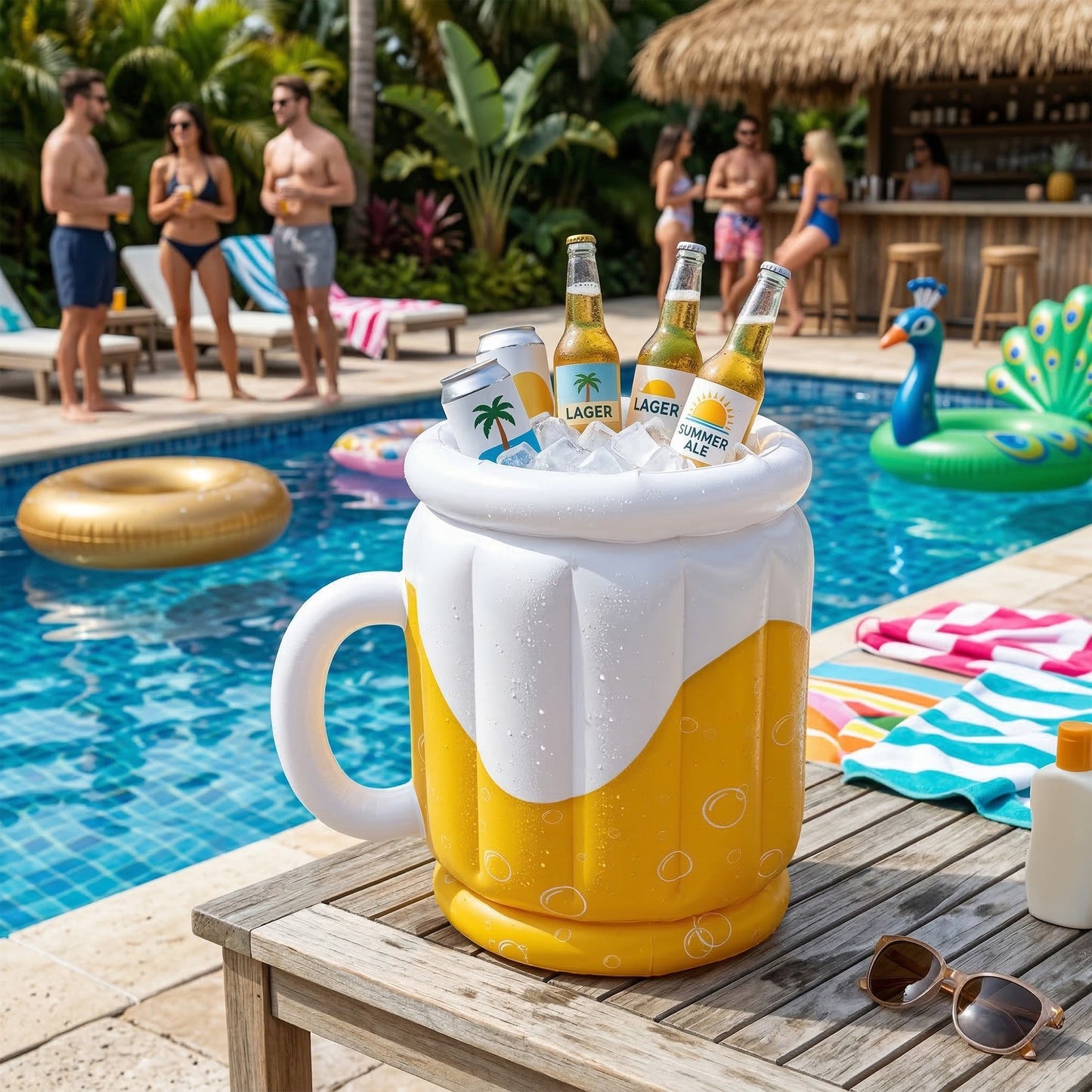 Inflatable Beer Mug Cooler with Ice Bucket Design Large Capacity PVC Drink Holder for Party Use