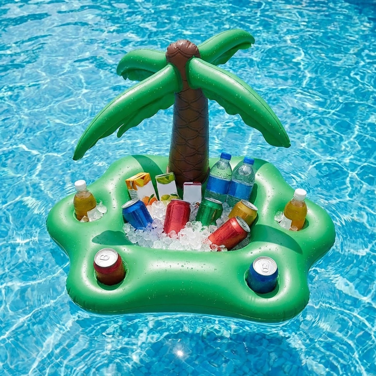 Inflatable Pool Drink Holder Floating Cooler with Cup Holders Ice Bucket Beverage Organizer for Pool
