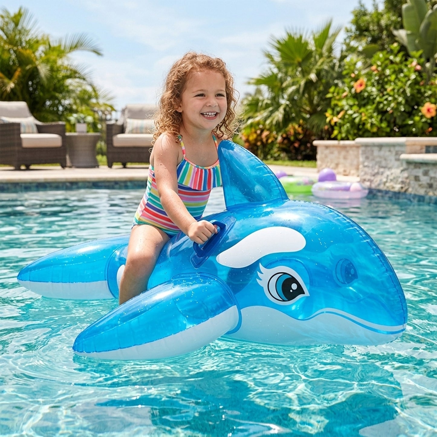 Inflatable Orca Pool Float Ride On Water Float with Handles Outdoor Swimming Pool Lake Float