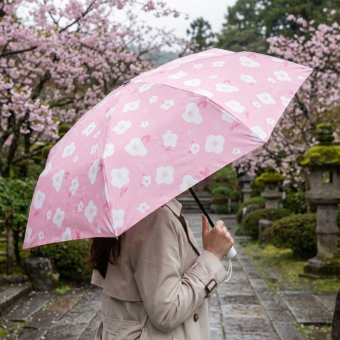 Floral Print Automatic Open Umbrella with Compact Foldable Design