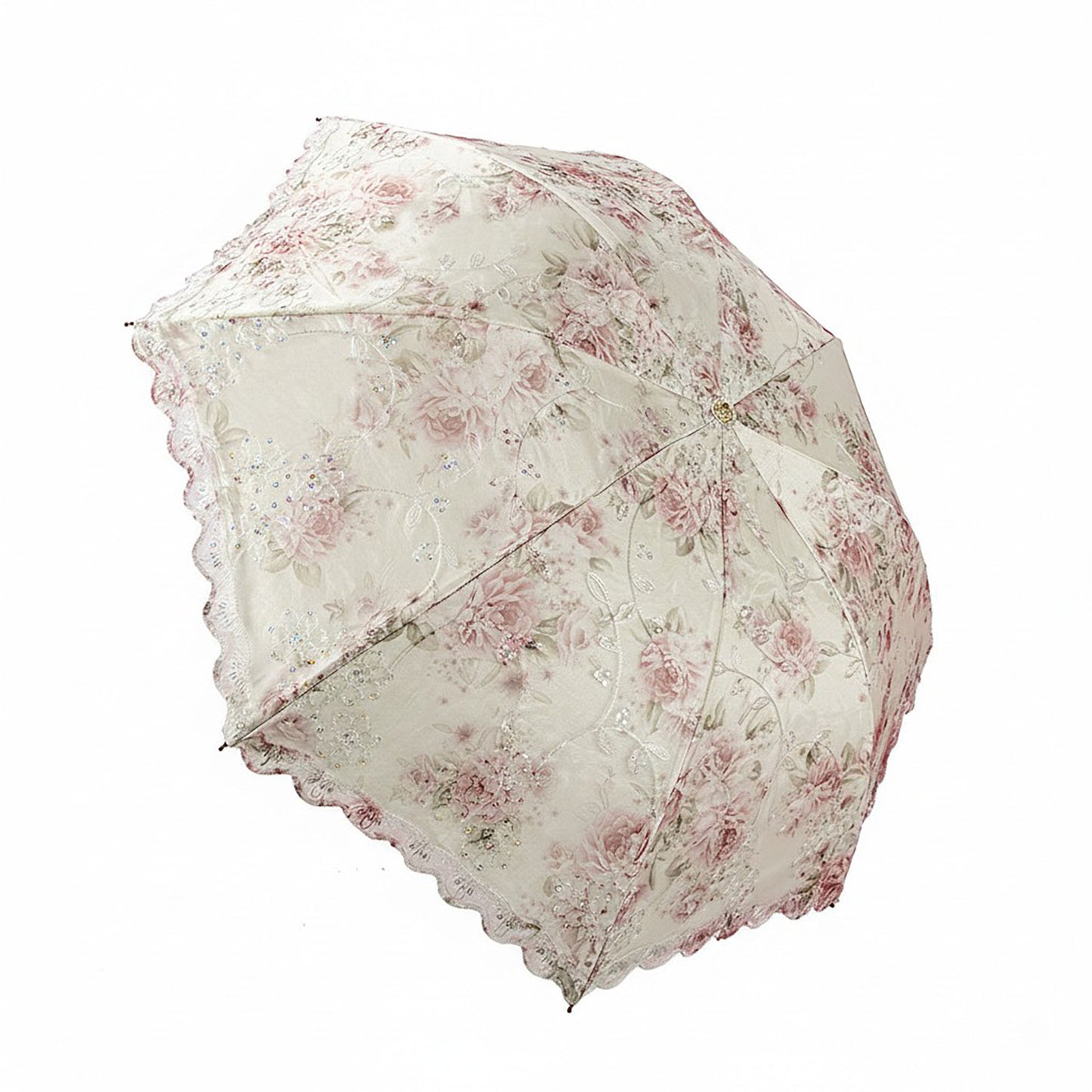 Vintage Floral Lace Trim Umbrella with Scalloped Edge Canopy