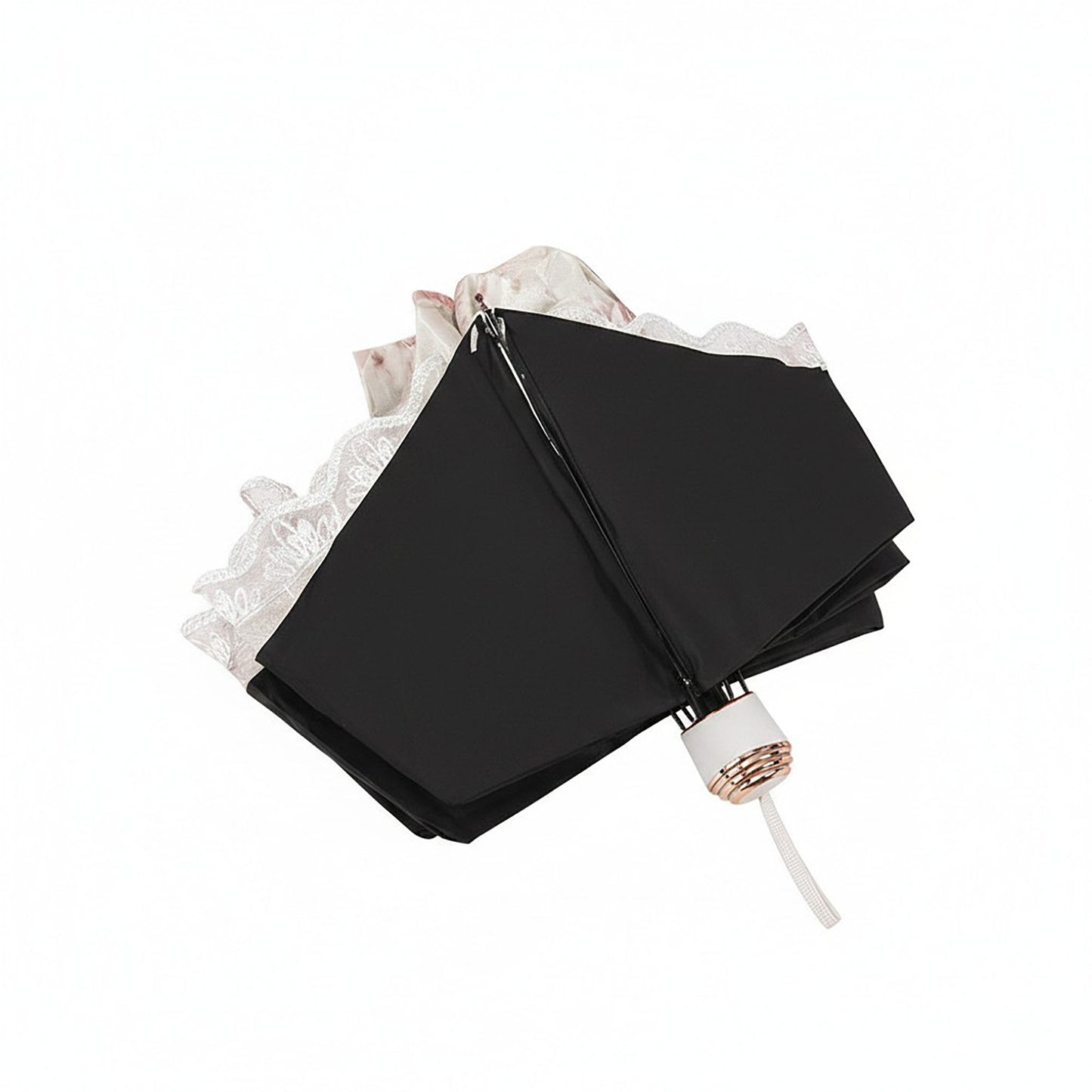Vintage Floral Lace Trim Umbrella with Scalloped Edge Canopy