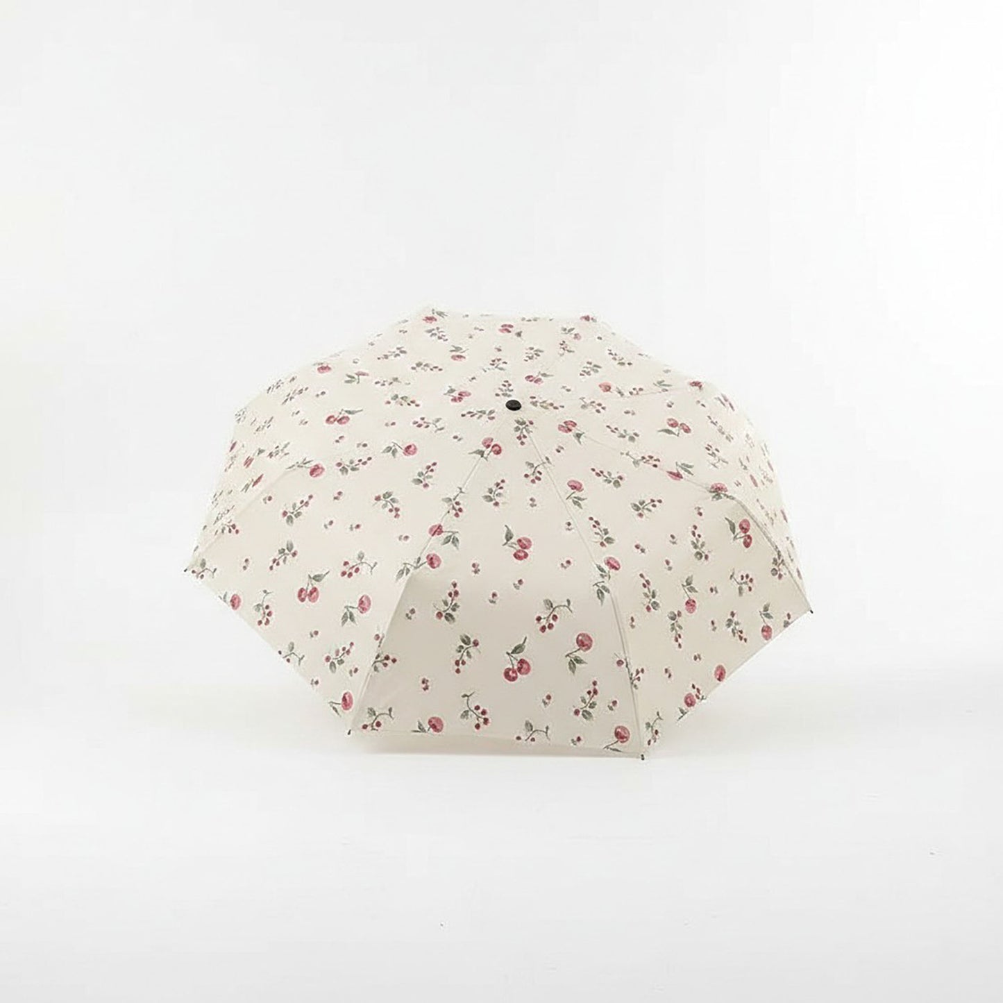 Cherry Print Compact Foldable Umbrella with Full Coverage Canopy