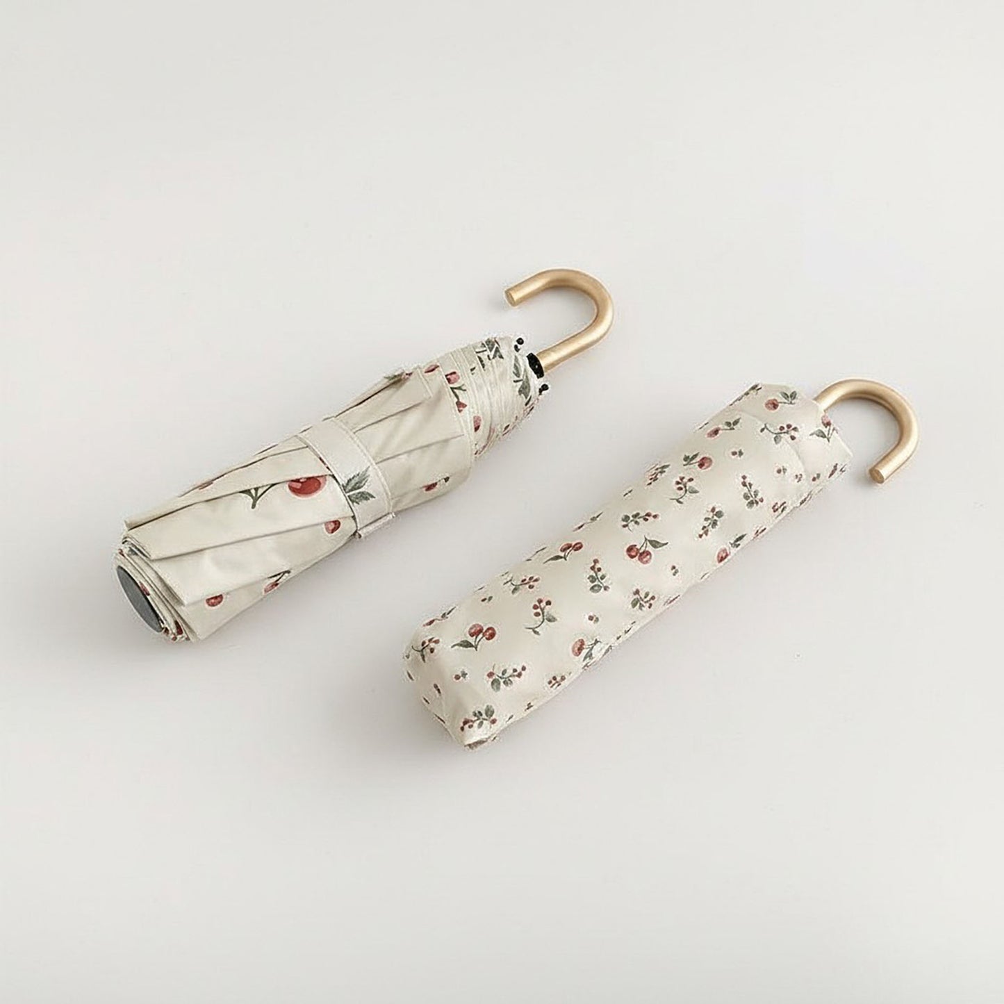 Cherry Print Compact Foldable Umbrella with Full Coverage Canopy